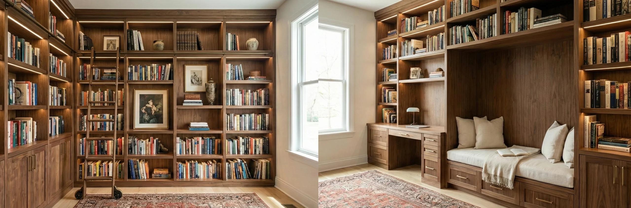 Custom built-in library and home office carpentry UAE