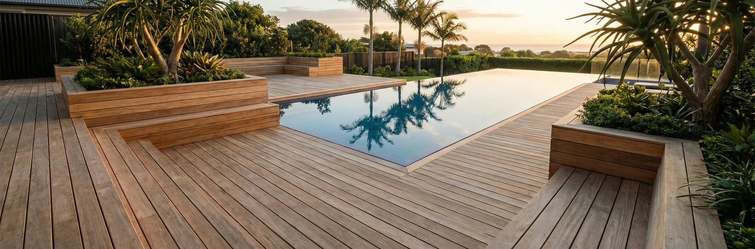 Custom deck and outdoor carpentry UAE villa poolside