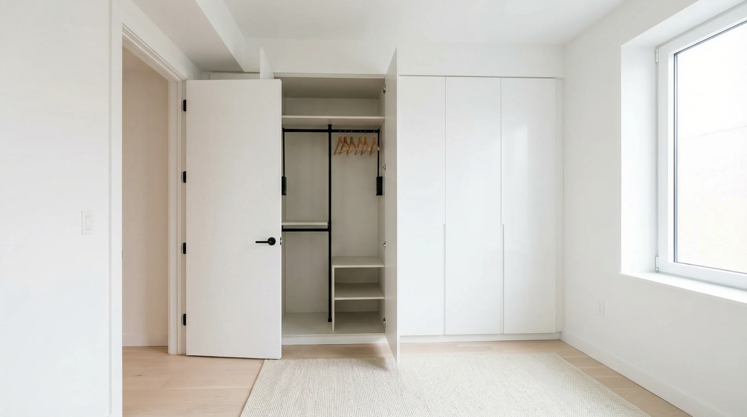 Fitted wardrobe Dubai apartment – white lacquer built-in by Karnak Carpentry