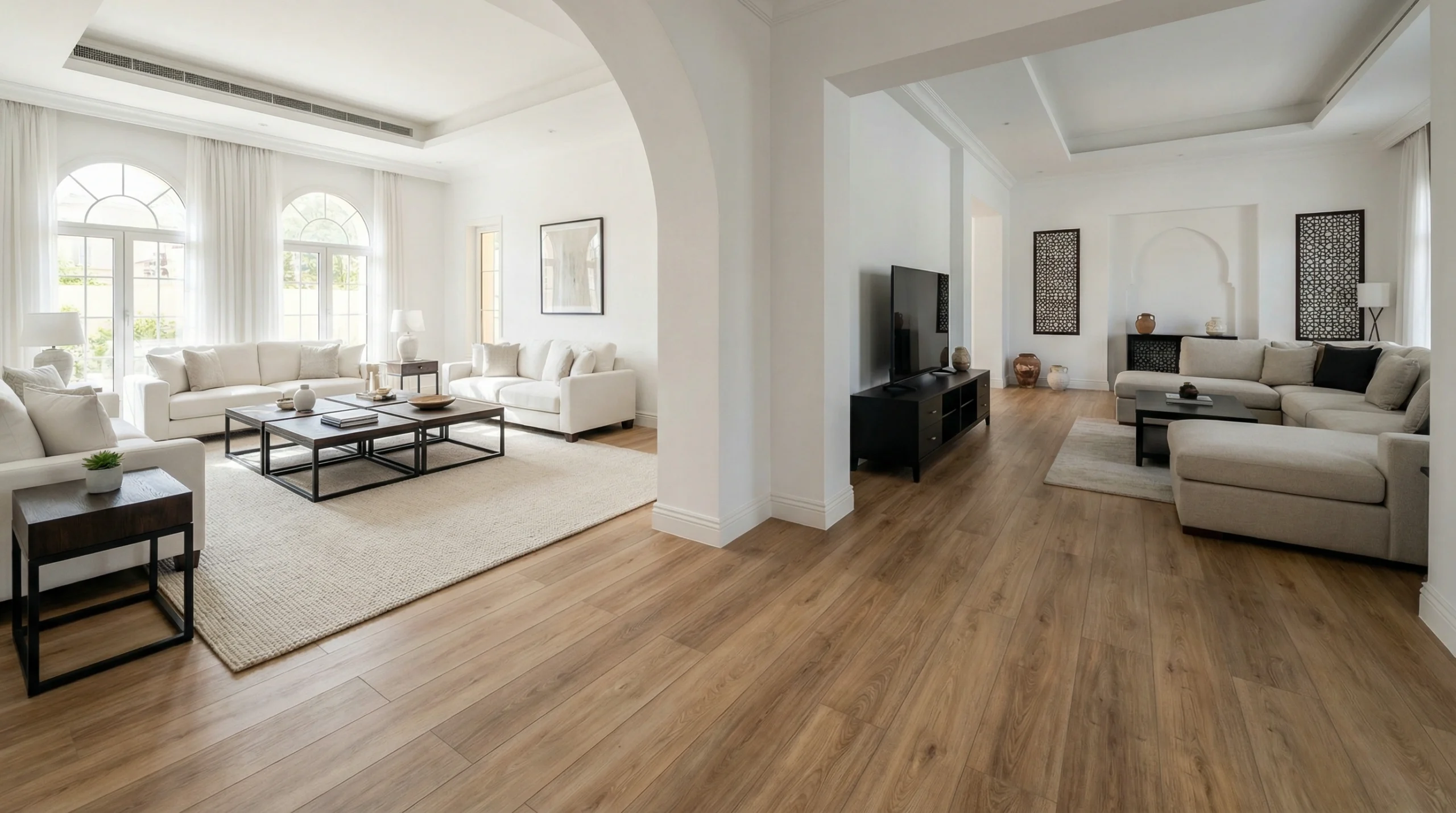 Complete villa LVT flooring renovation in Arabian Ranches Dubai with wood-look vinyl