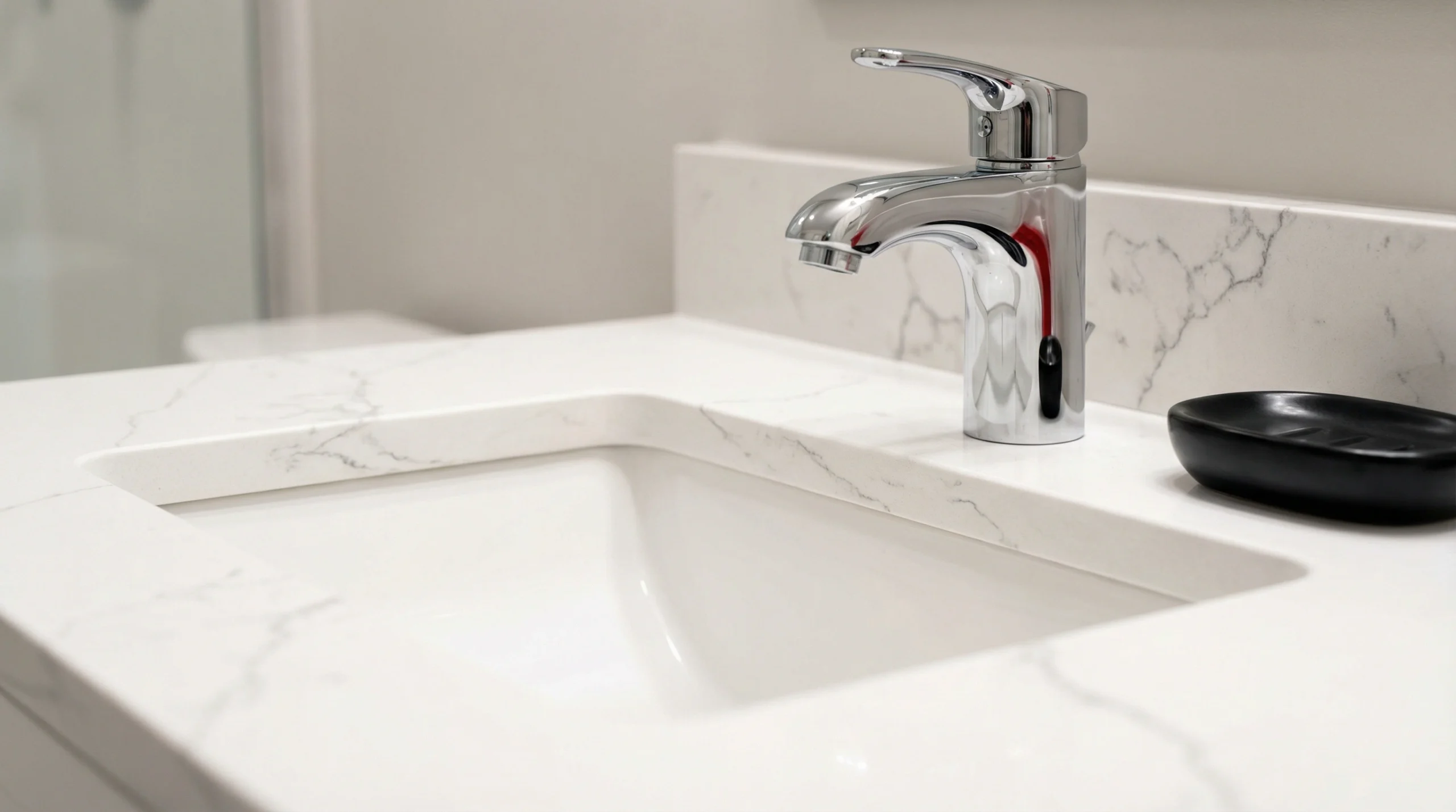 Bathroom countertop installation with undermount sink showing professional carpentry support