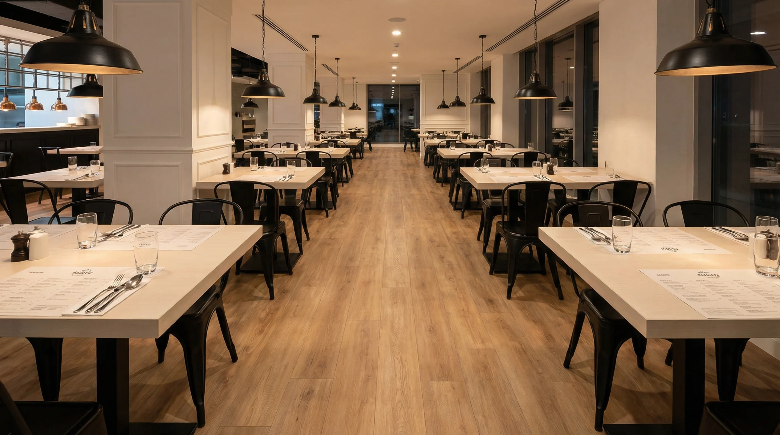 Commercial grade laminate flooring installation Business Bay restaurant Dubai