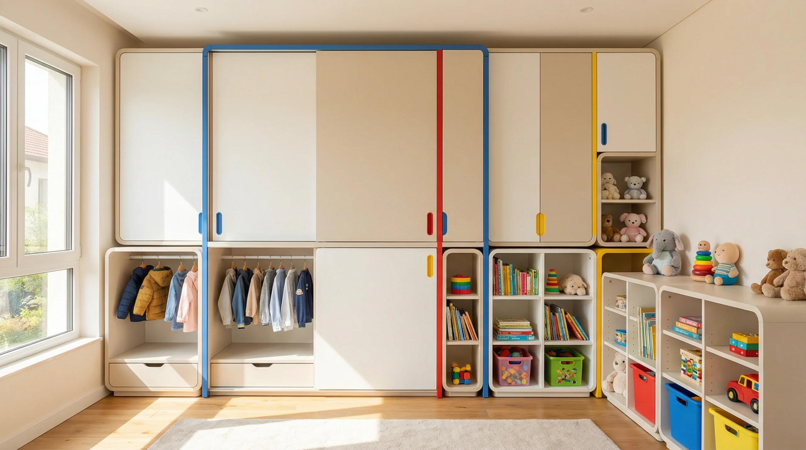 Children's adjustable sliding wardrobe with growth features in Dubai villa