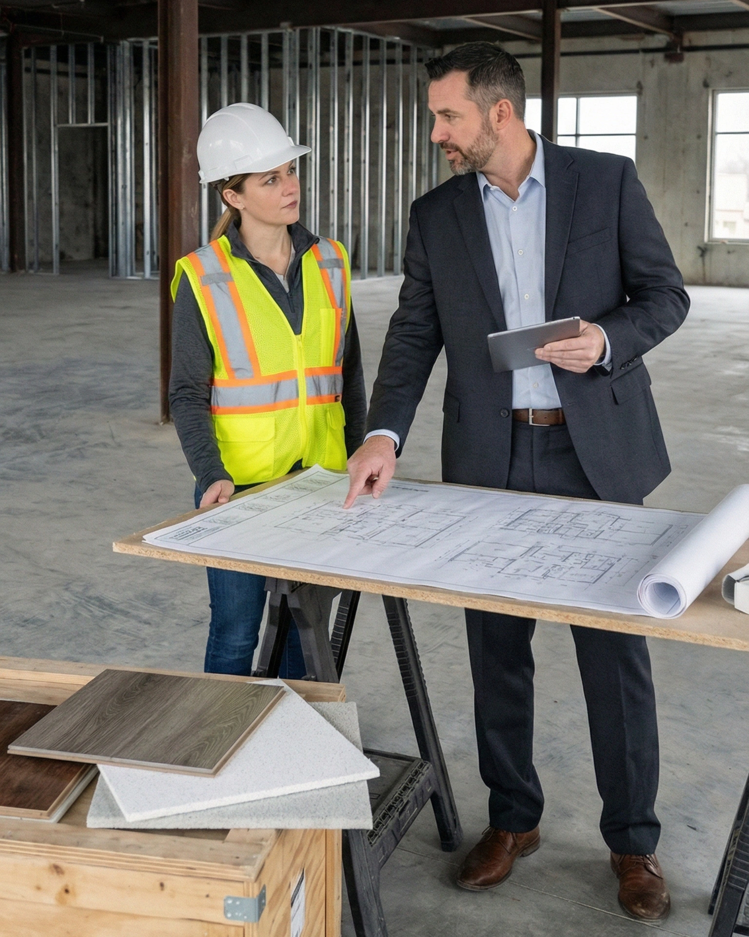 Commercial carpentry consultation and site assessment Dubai business meeting