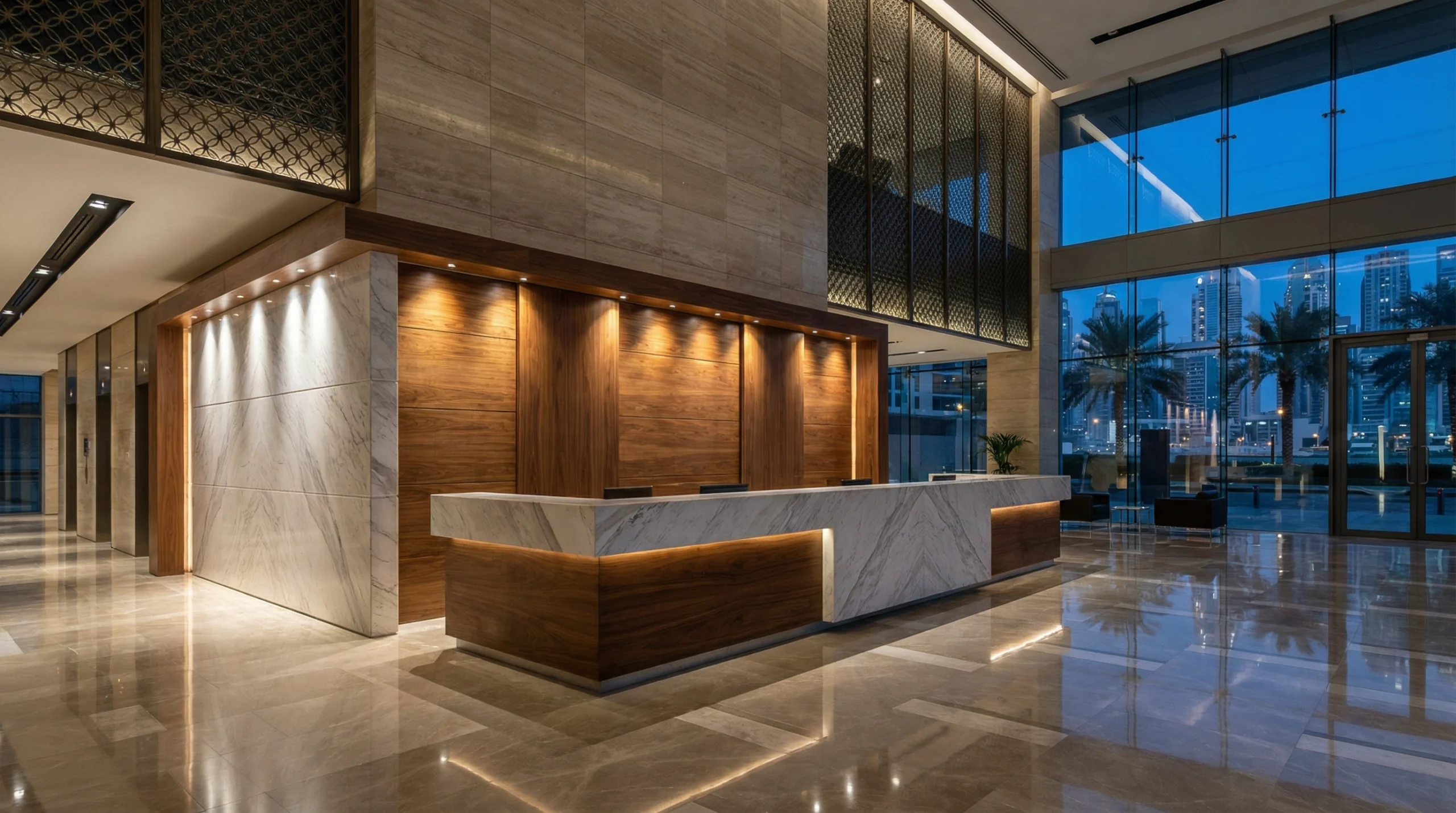 Custom commercial furniture reception desk Dubai office