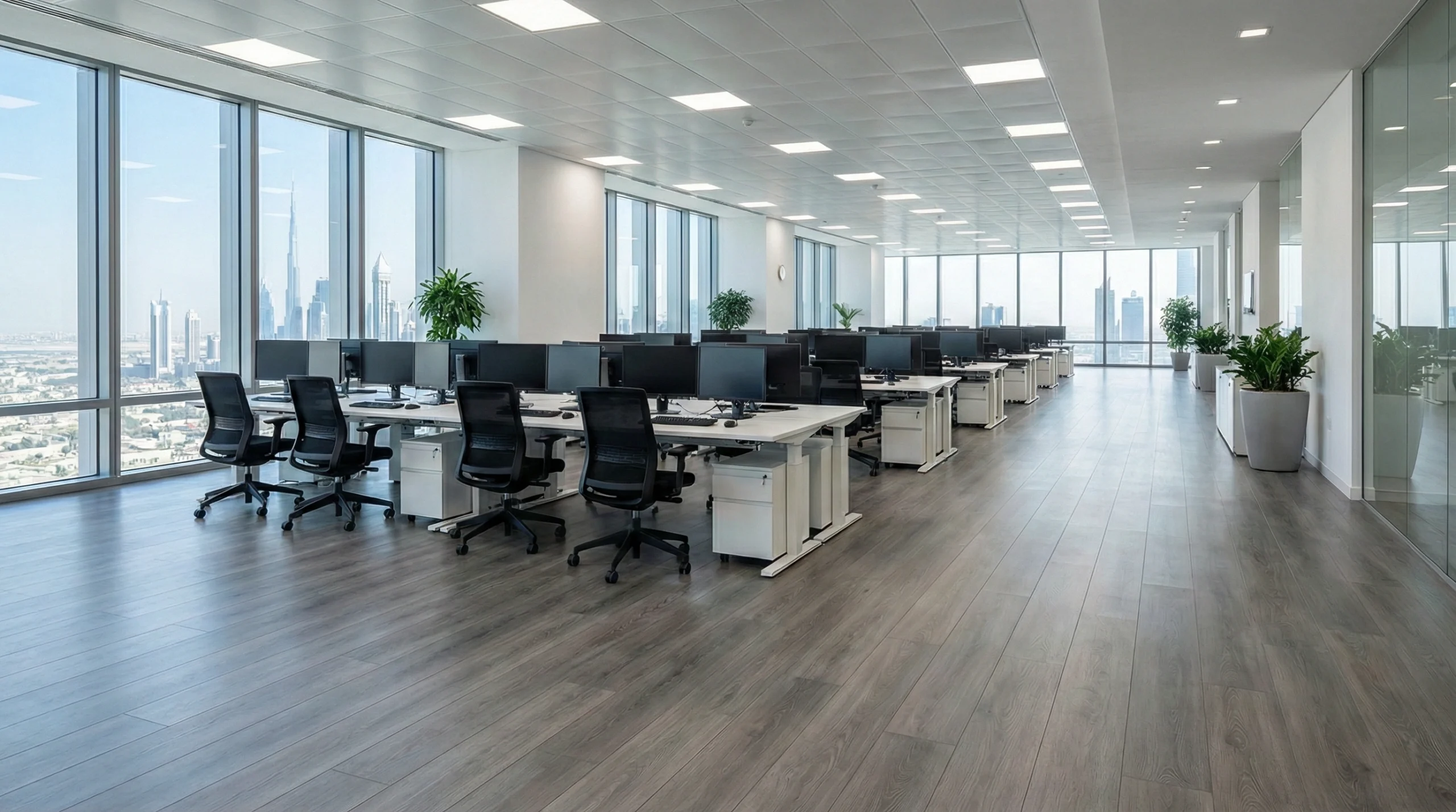 Commercial grade AC5 laminate flooring in Dubai office workspace