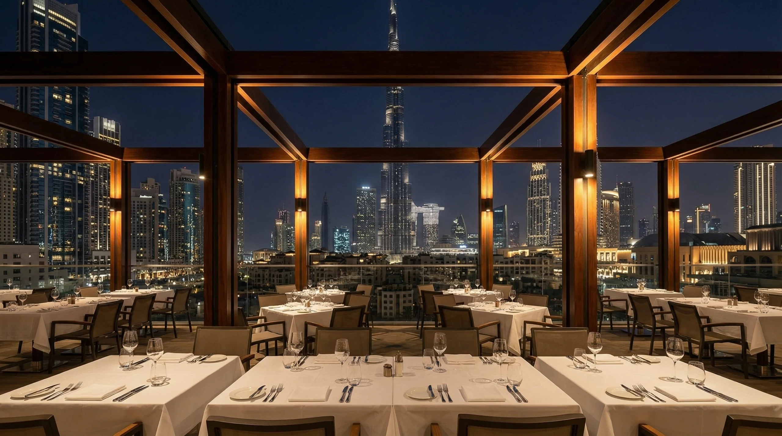 Commercial restaurant terrace pergola in Dubai, designed and built by Karnak Carpentry