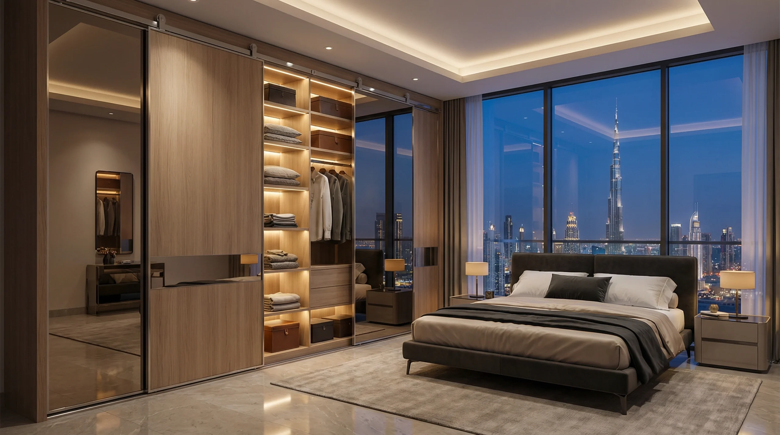 Contact Karnak Carpentry for custom sliding wardrobes in Dubai UAE luxury installation