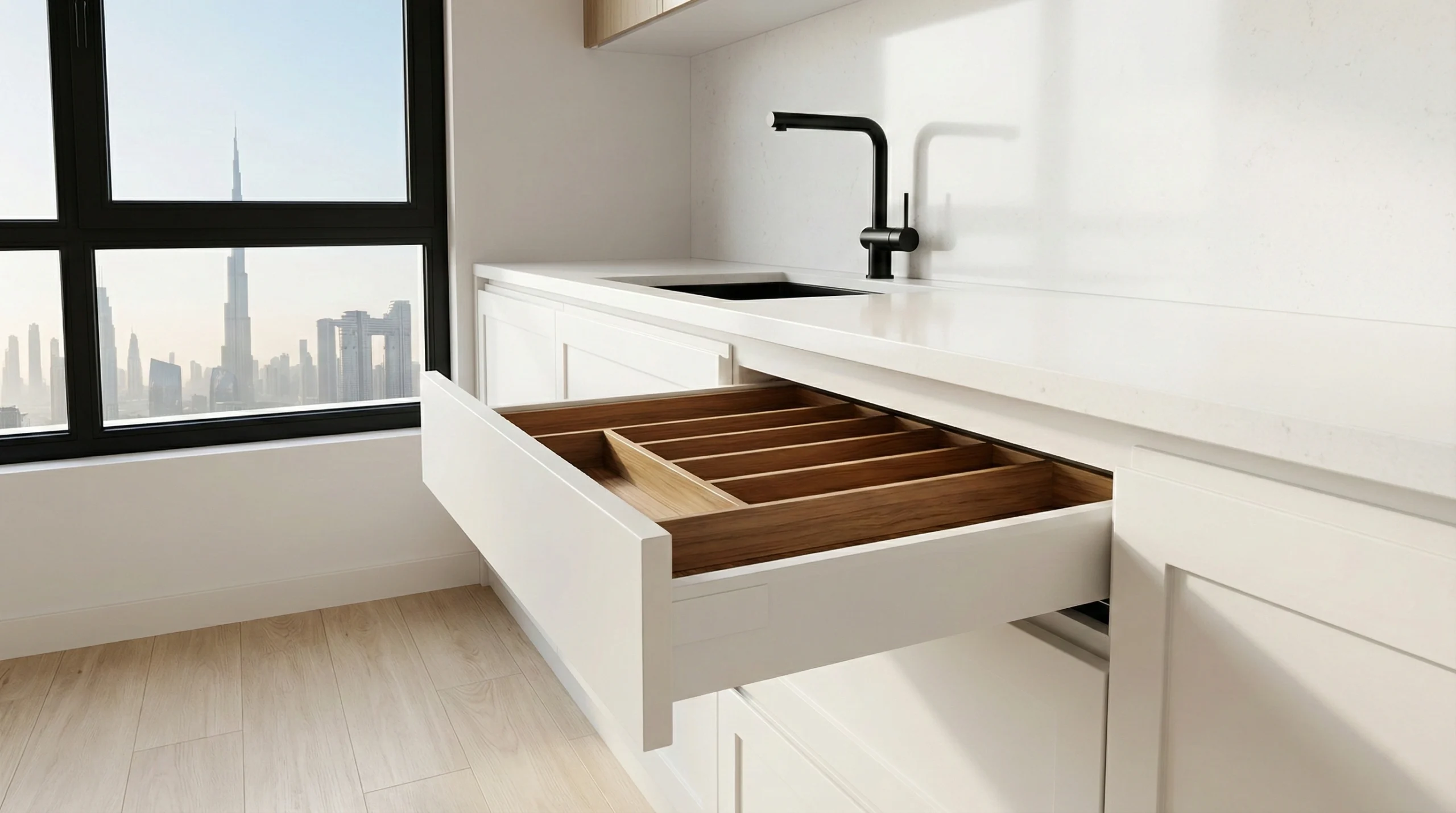 Contact Karnak Carpentry for custom kitchen cabinets in Dubai UAE