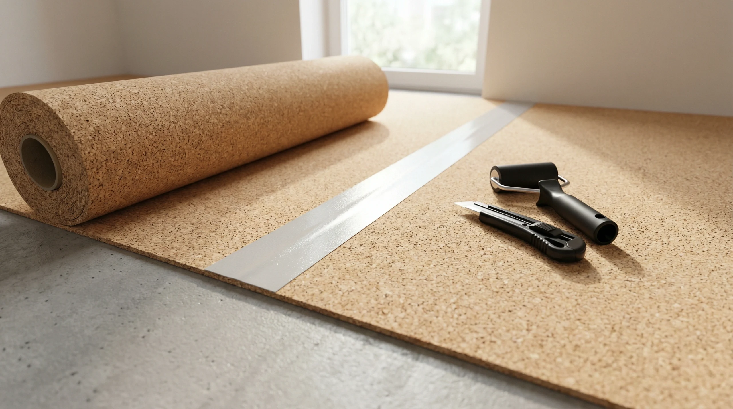 Premium cork underlay installation for laminate flooring sound dampening