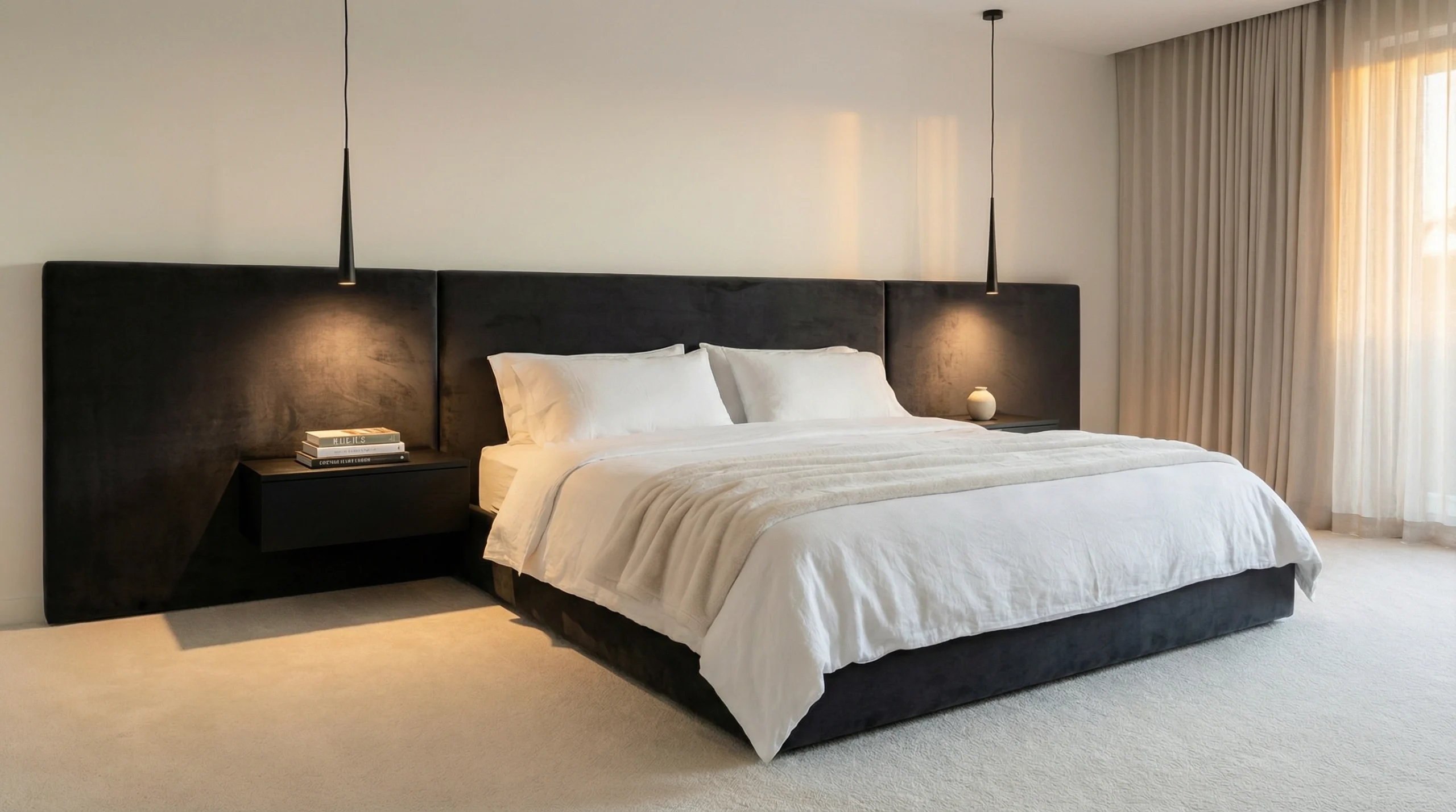 Custom upholstered bed frame and headboard Dubai by Karnak Carpentry