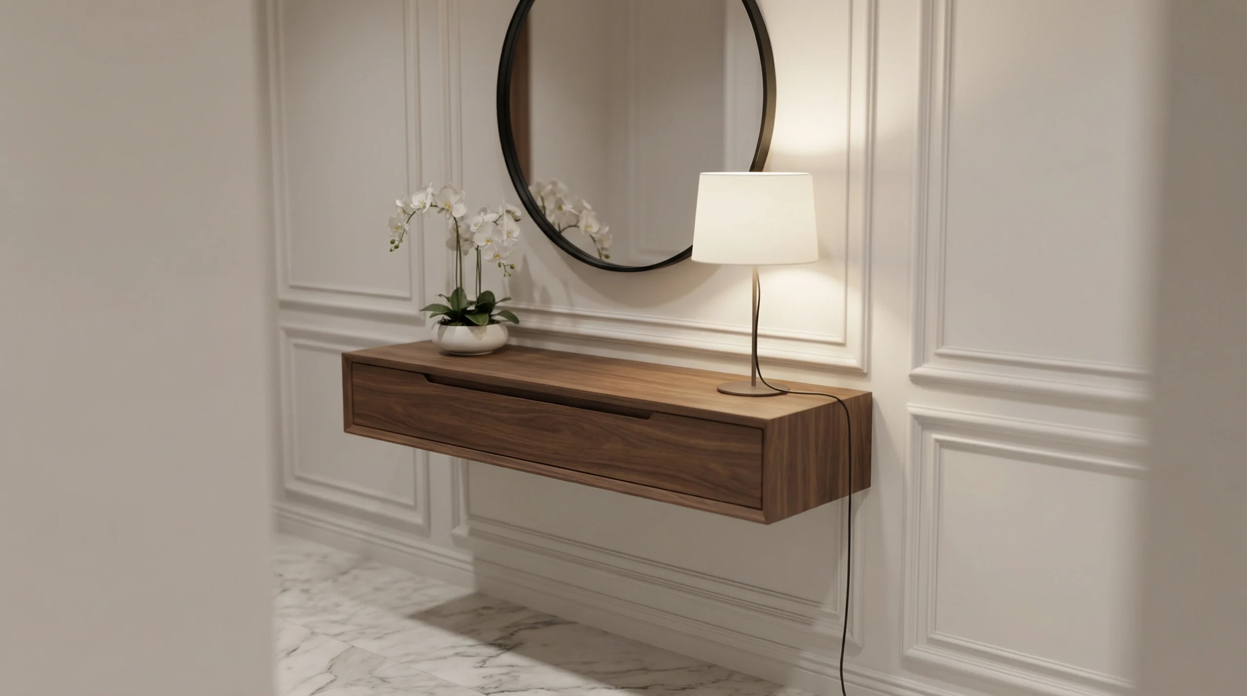 Custom built-in console table entryway carpentry Dubai