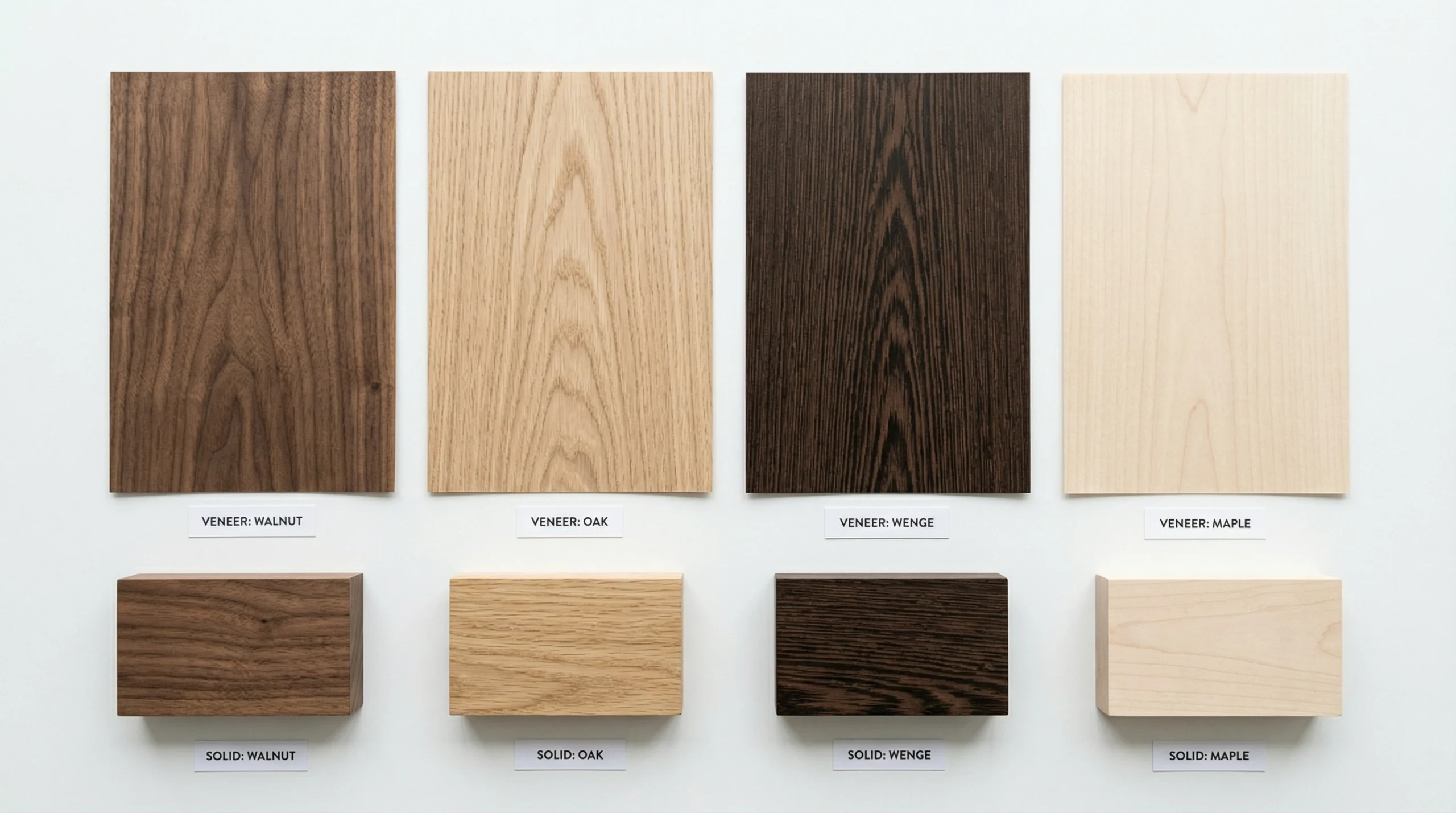 Timber and veneer samples for custom desk material selection at Karnak Carpentry