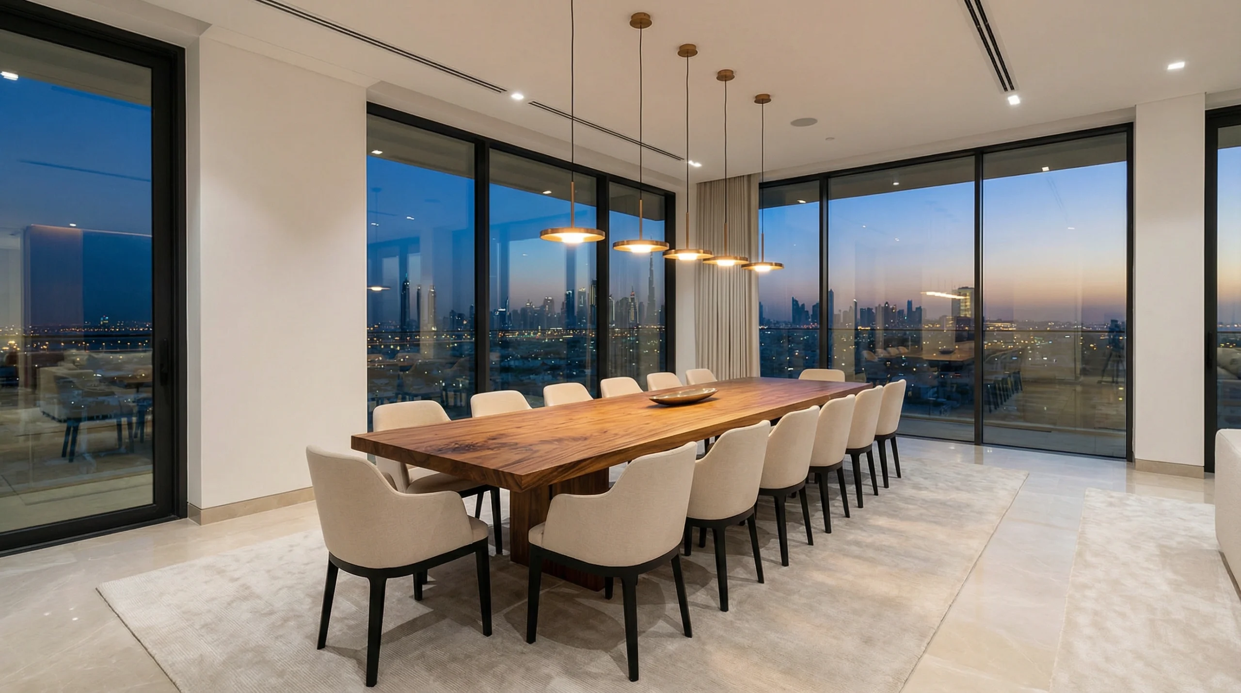 Custom dining tables Dubai - handcrafted solid wood table in luxury villa