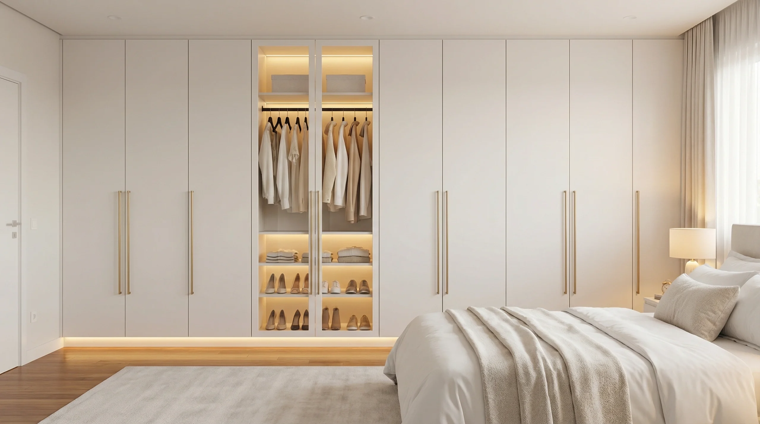 Custom fitted wardrobe Dubai bedroom — floor-to-ceiling built-in wardrobe by Karnak Carpentry