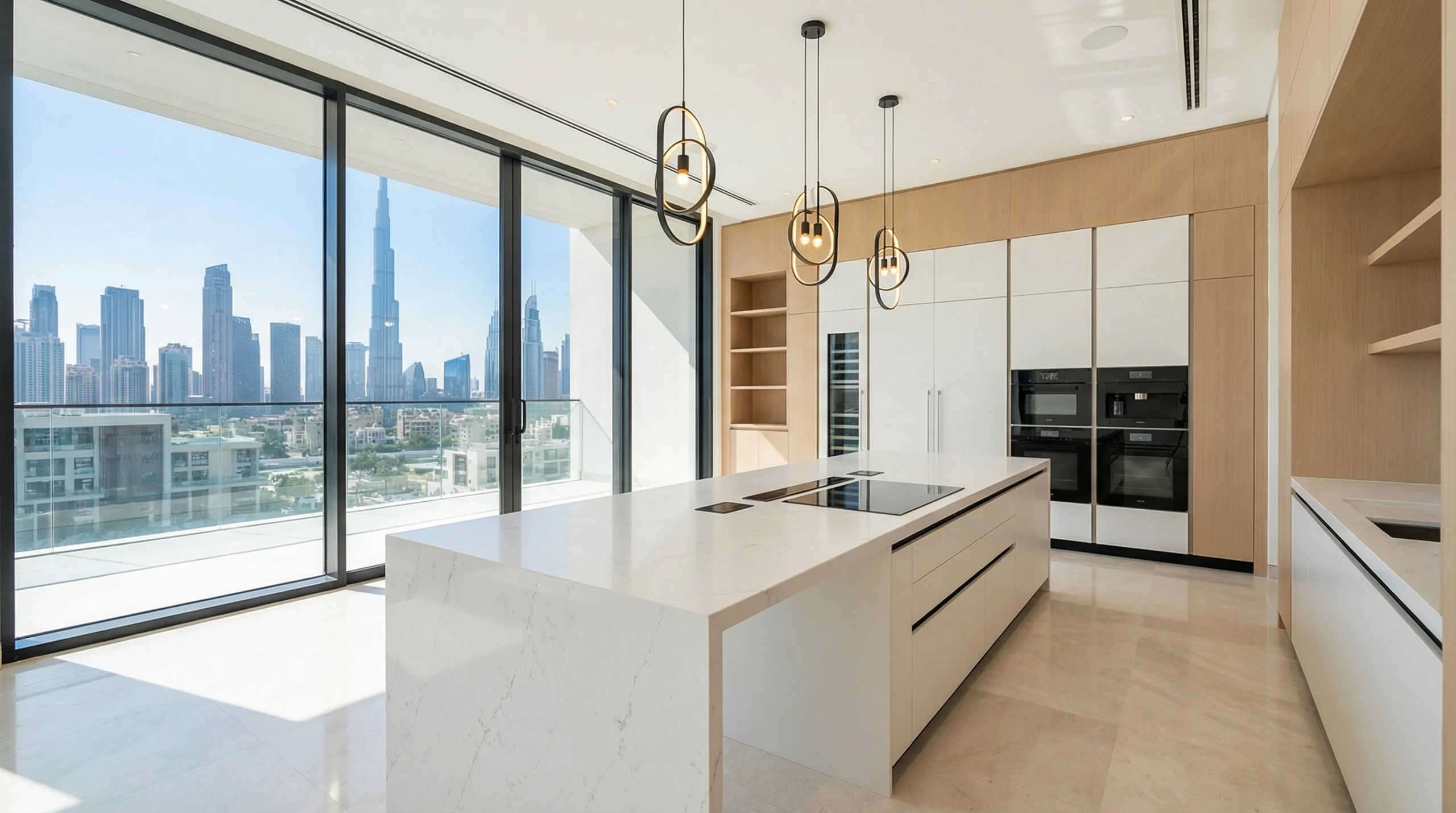 Custom kitchen island Dubai luxury villa by Karnak Carpentry