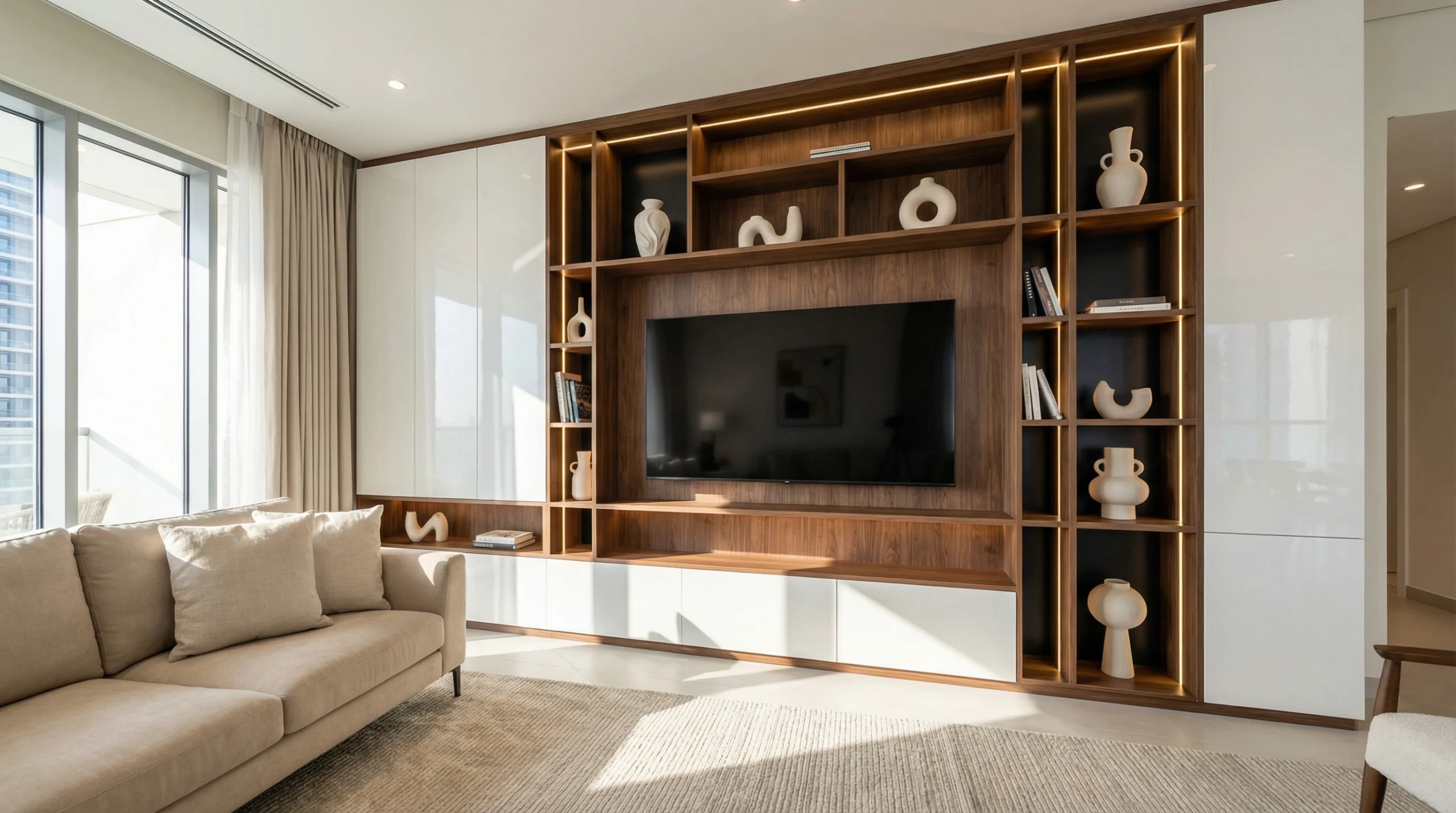 Bespoke living room furniture custom media wall Dubai
