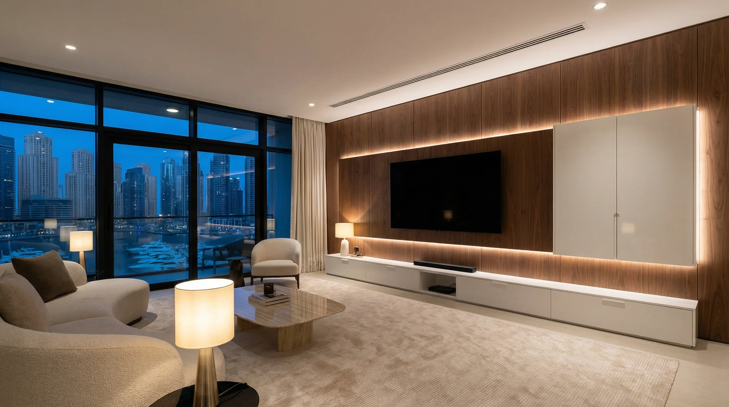 TV units Dubai custom media wall luxury living room