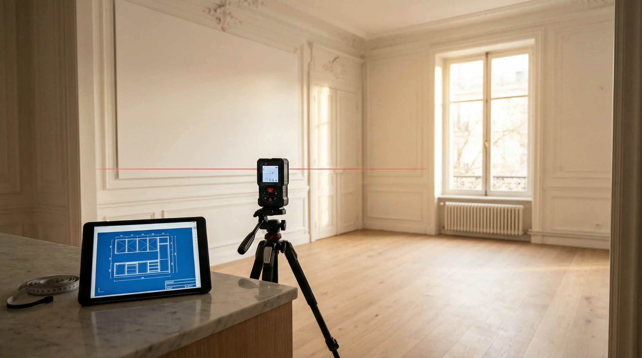 Professional measurement and site assessment for custom dining cabinets in Dubai home