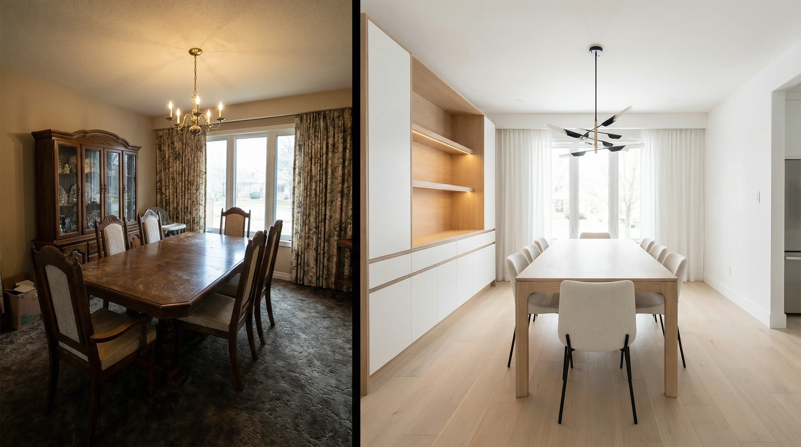 Dining room renovation and custom carpentry transformation Dubai