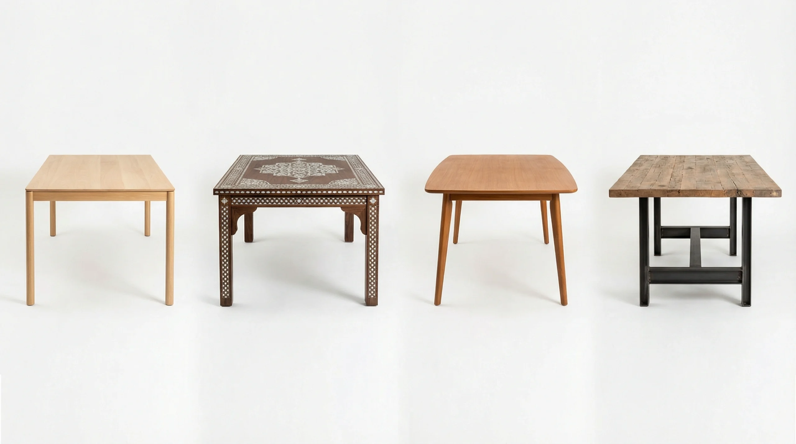 Custom dining table design styles - contemporary, traditional, mid-century, and industrial options Dubai