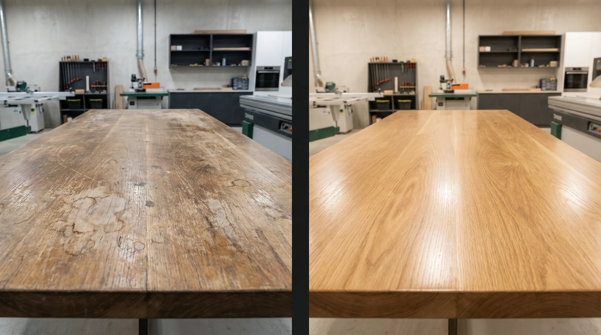 Dining table restoration and refinishing services Dubai - before and after transformation