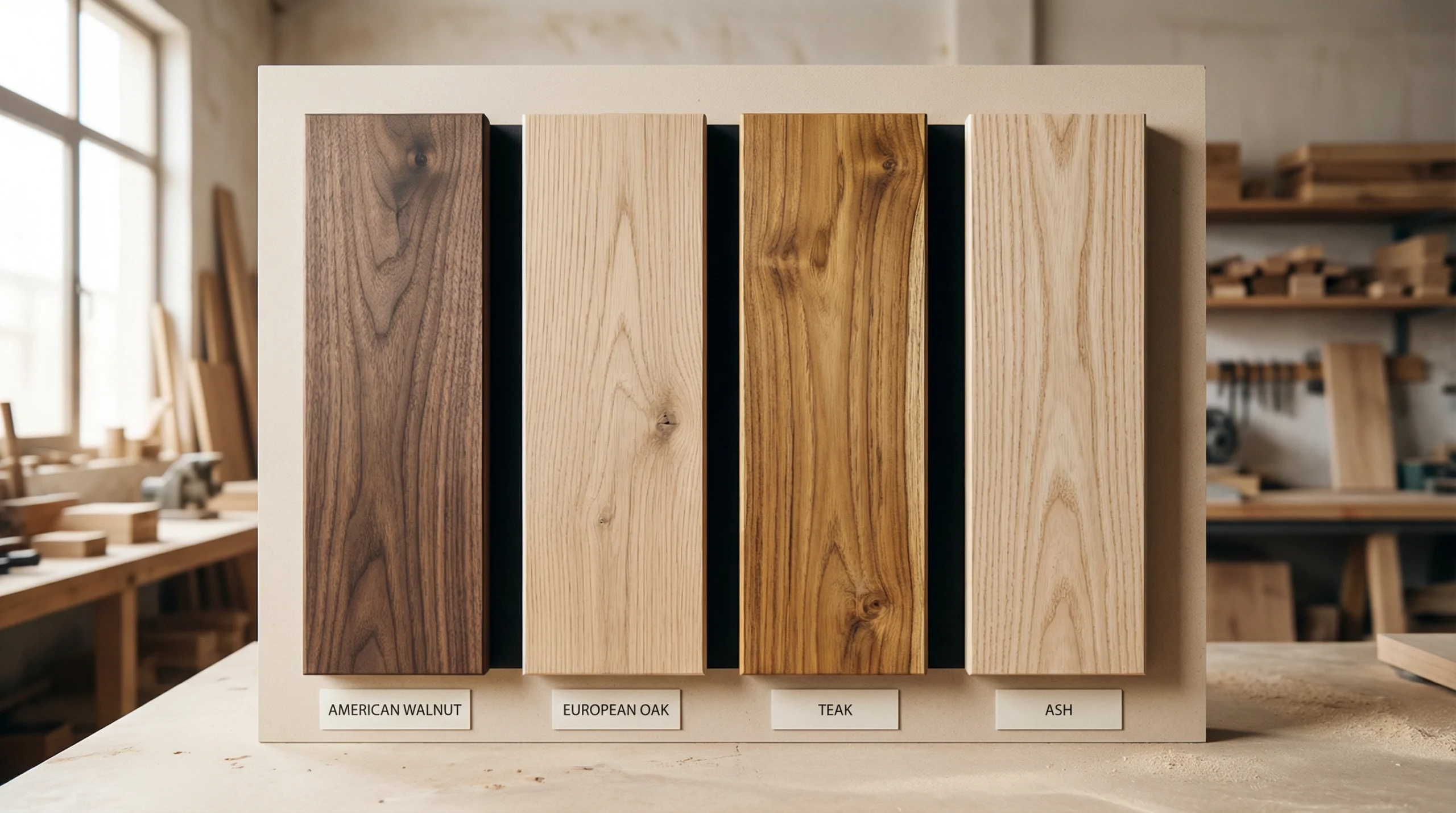 Custom dining table wood species and grain selection options Dubai