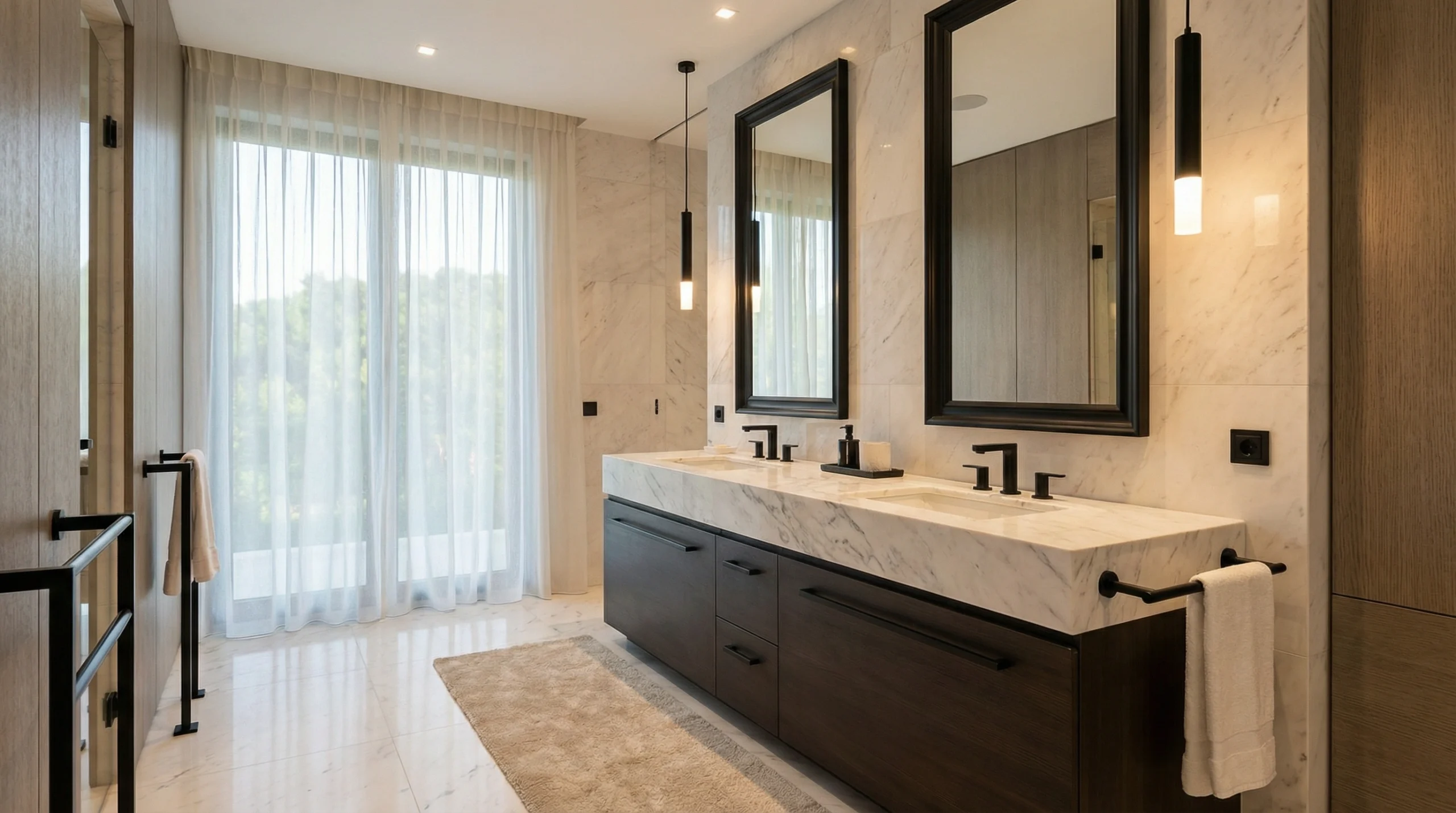Custom double sink bathroom vanity Dubai villa master bathroom