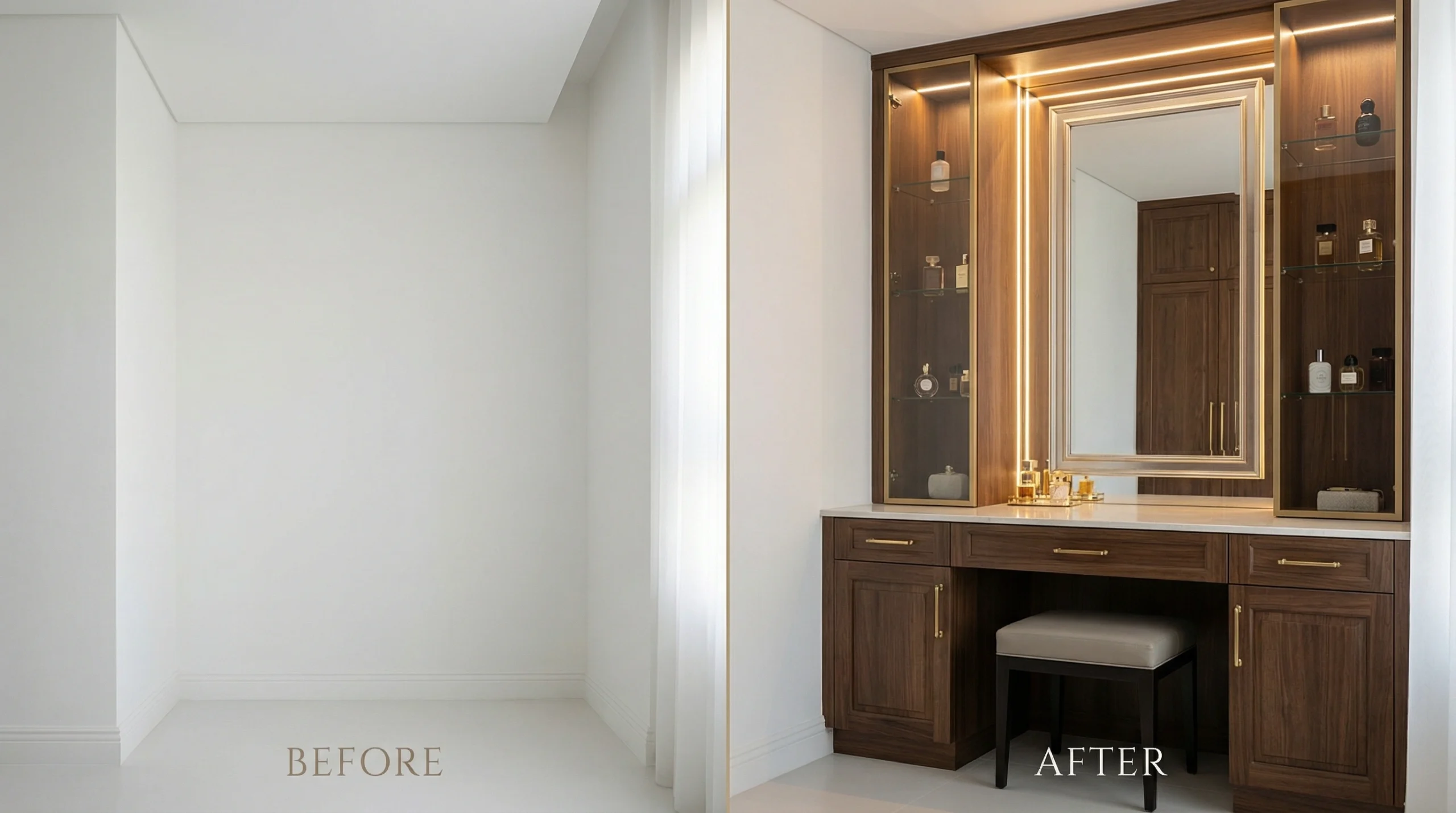 Custom dressing table project transformation in Dubai luxury home