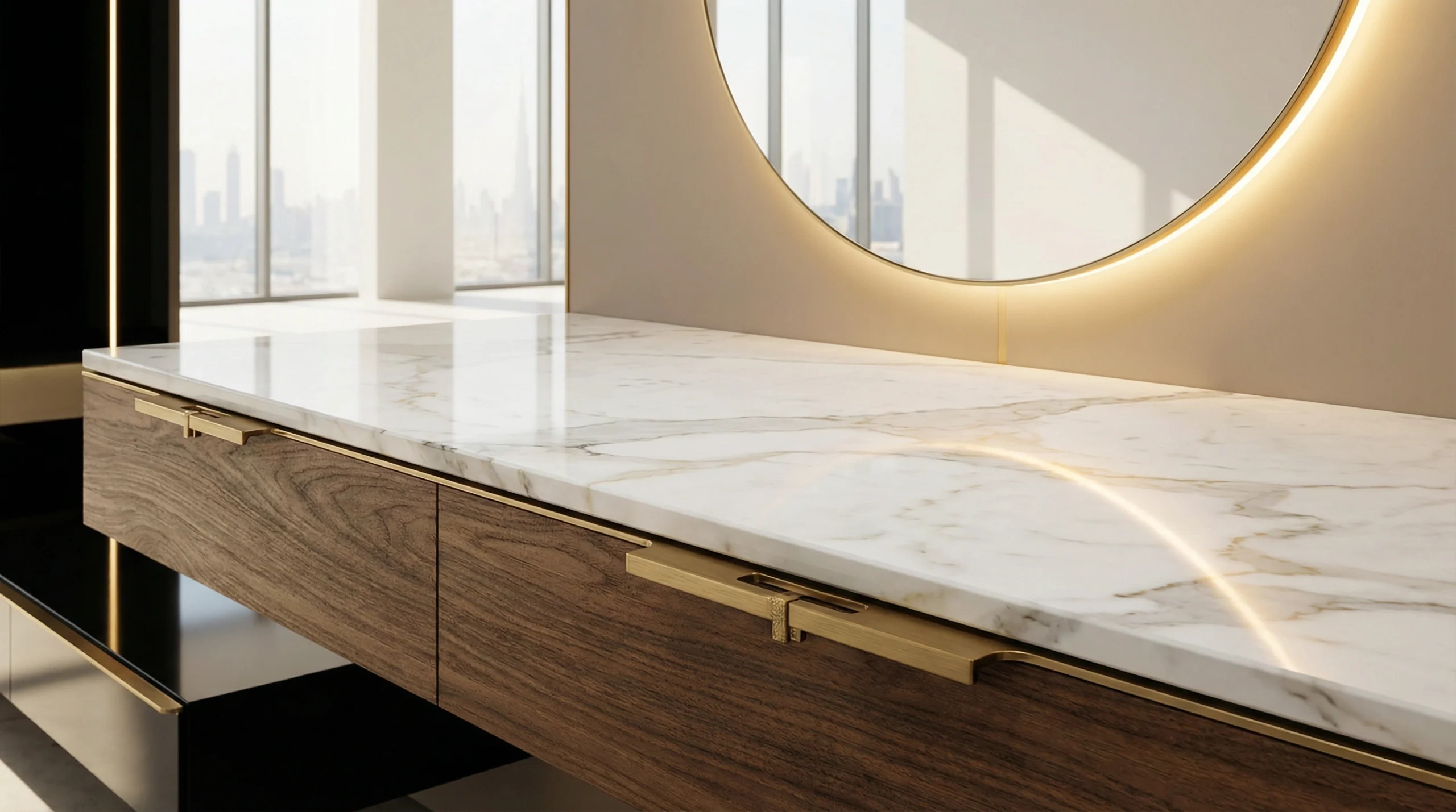 Premium materials for custom dressing table Dubai - marble, wood, brass
