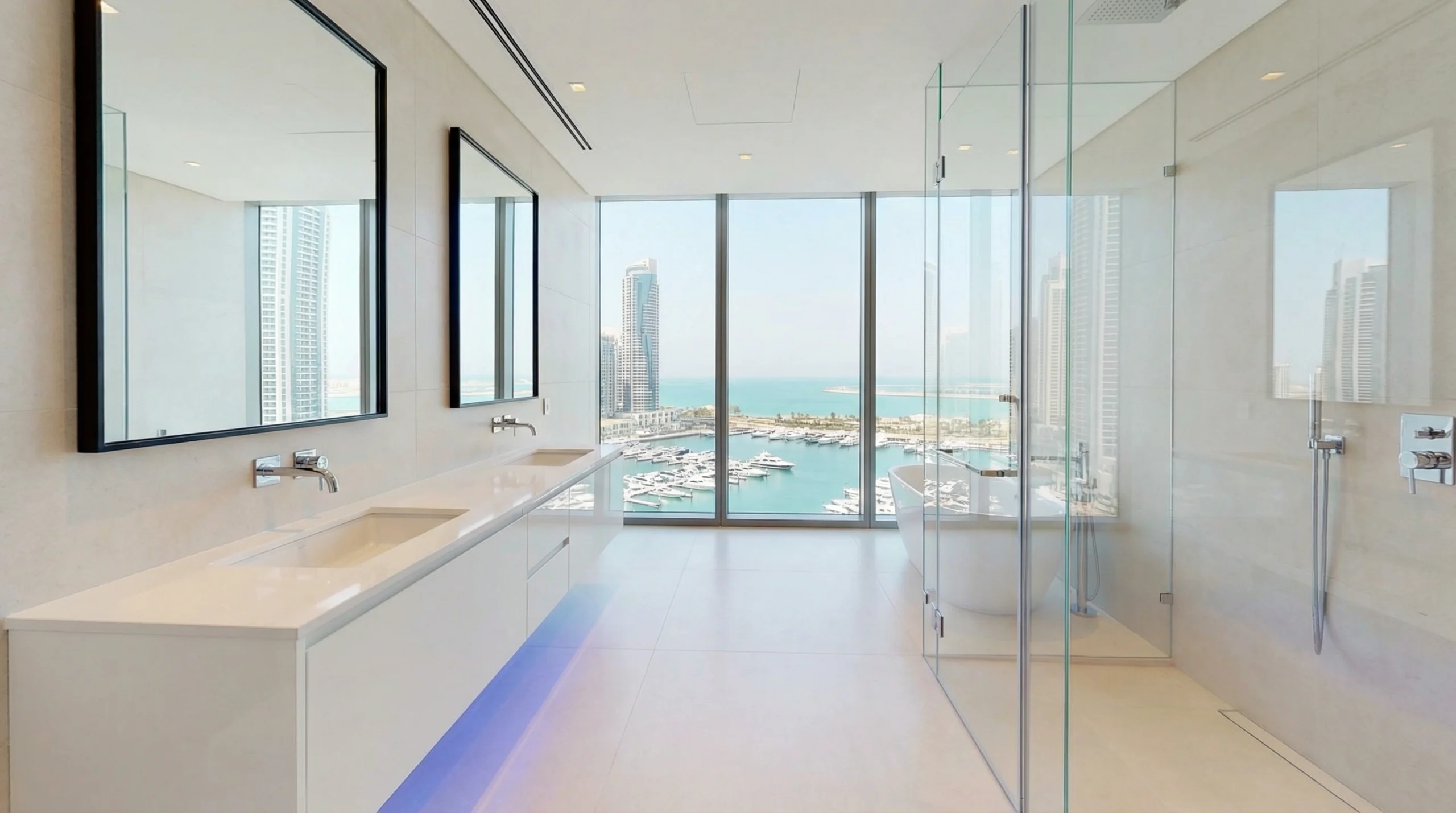 Custom floating bathroom vanity Dubai Marina apartment sea view
