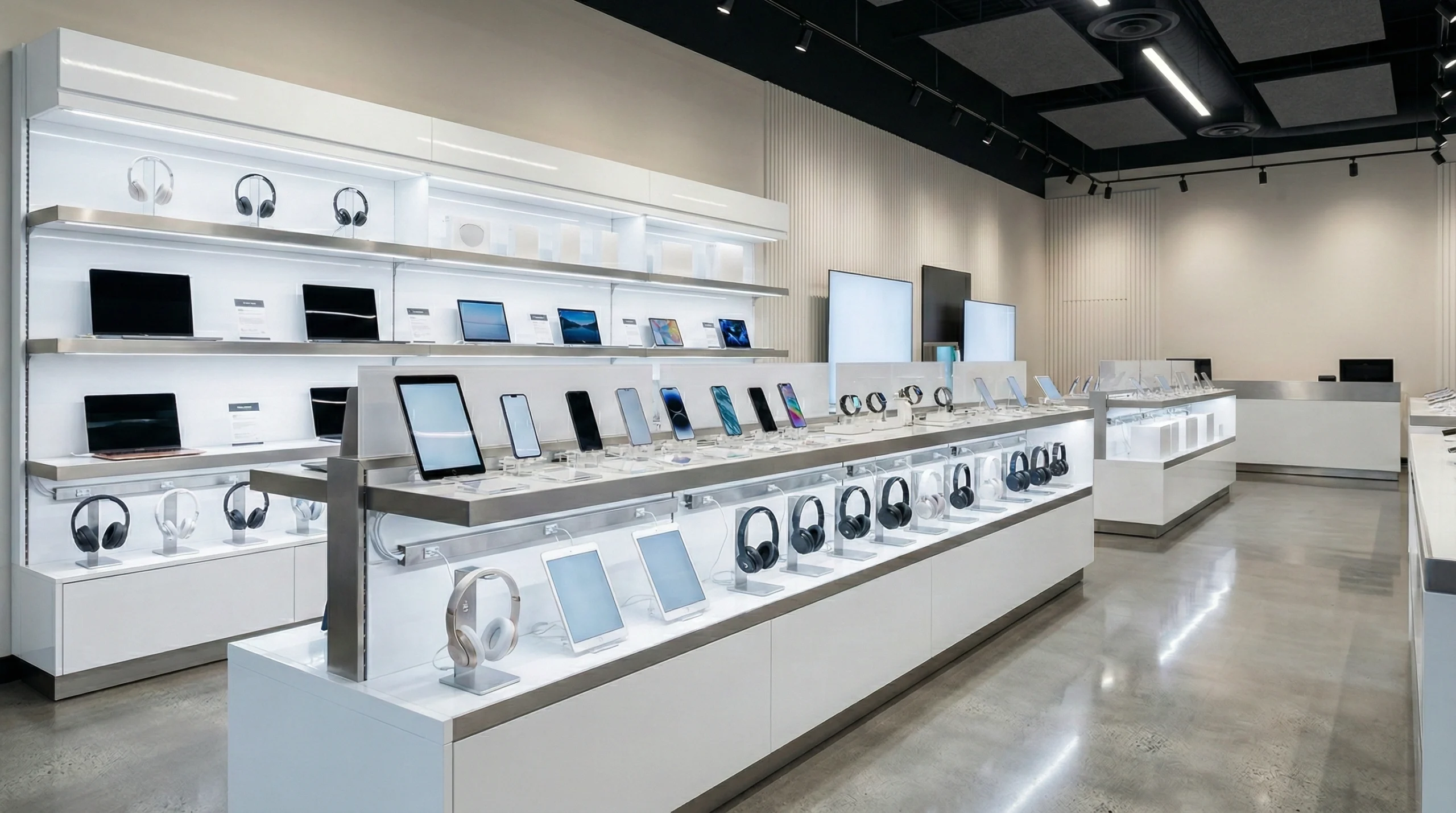 Electronics retail display unit fit-out Dubai — custom joinery and product display by Karnak Carpentry UAE