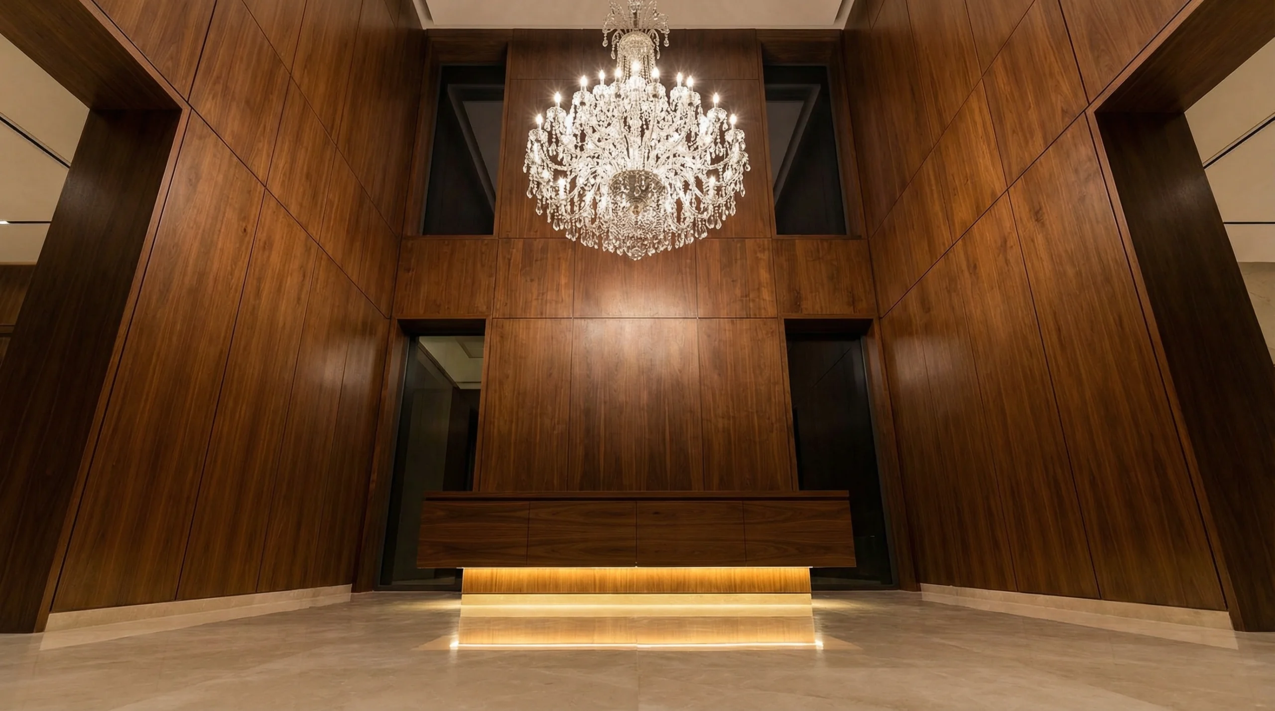 Luxury entryway carpentry Emirates Hills Dubai villa grand entrance