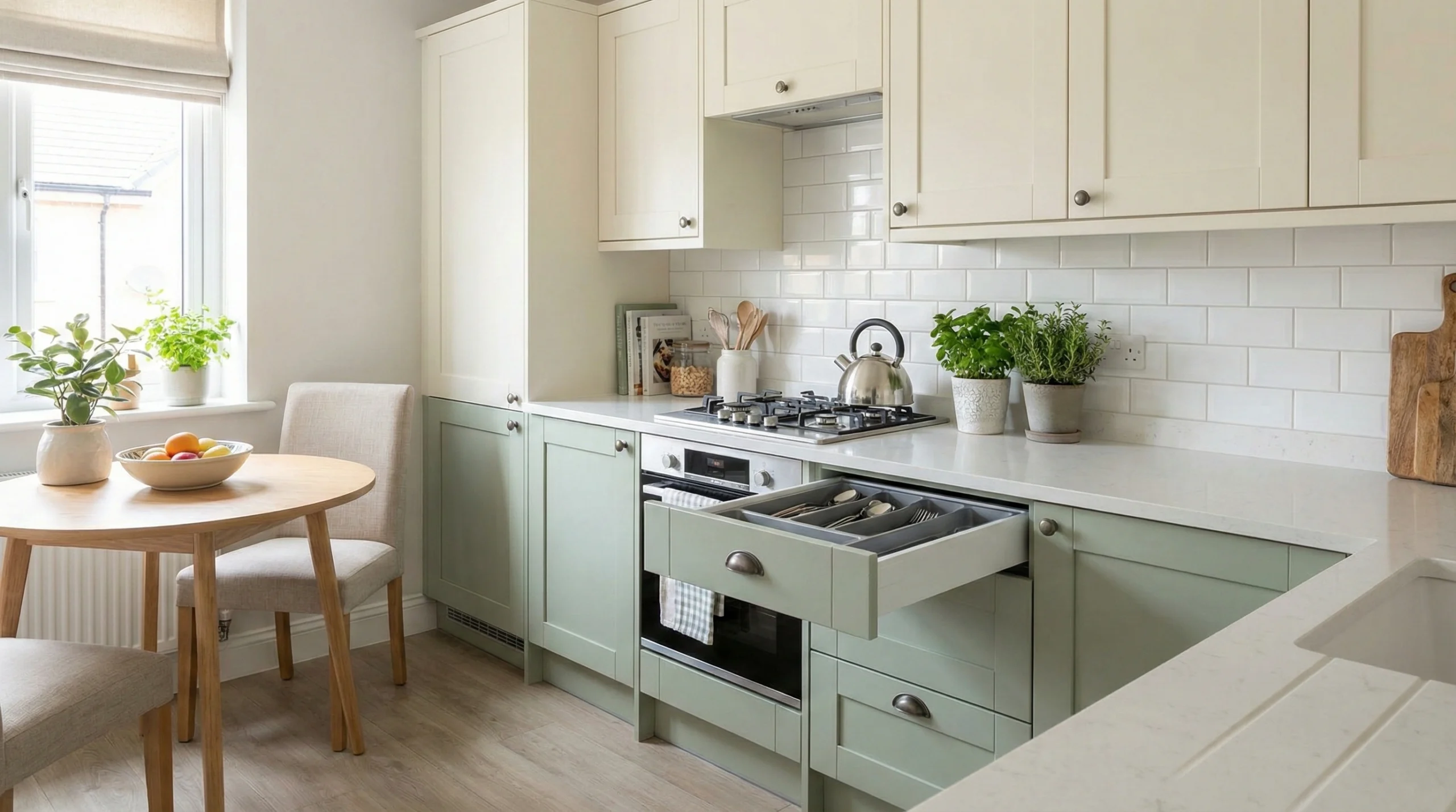 Two-tone kitchen cabinets in Arabian Ranches family home