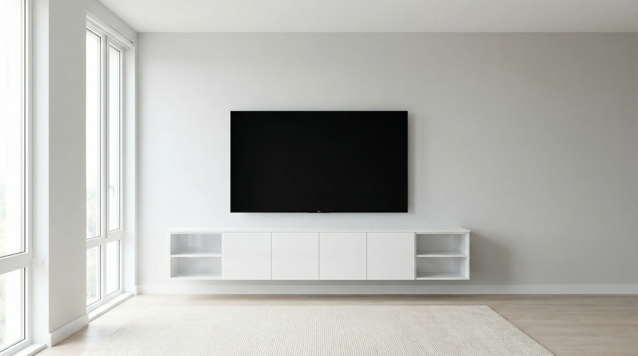 Floating TV units Dubai modern white entertainment center