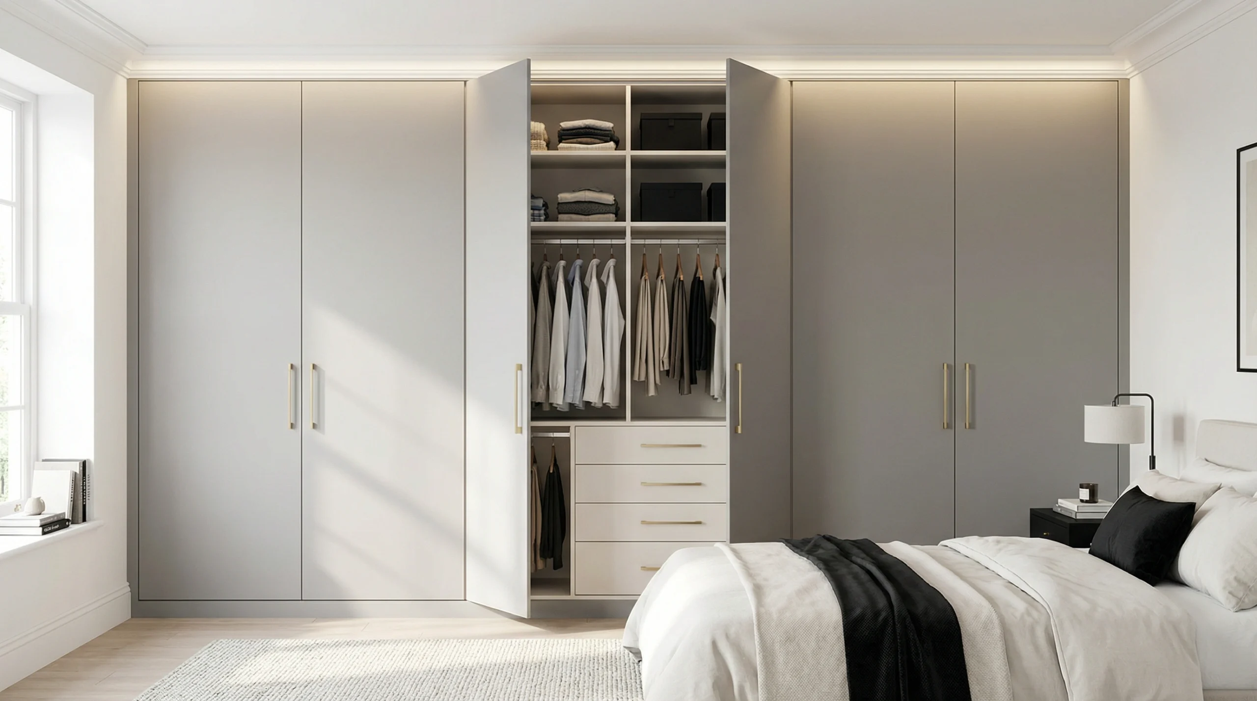Floor-to-ceiling fitted wardrobes Dubai with integrated lighting and storage
