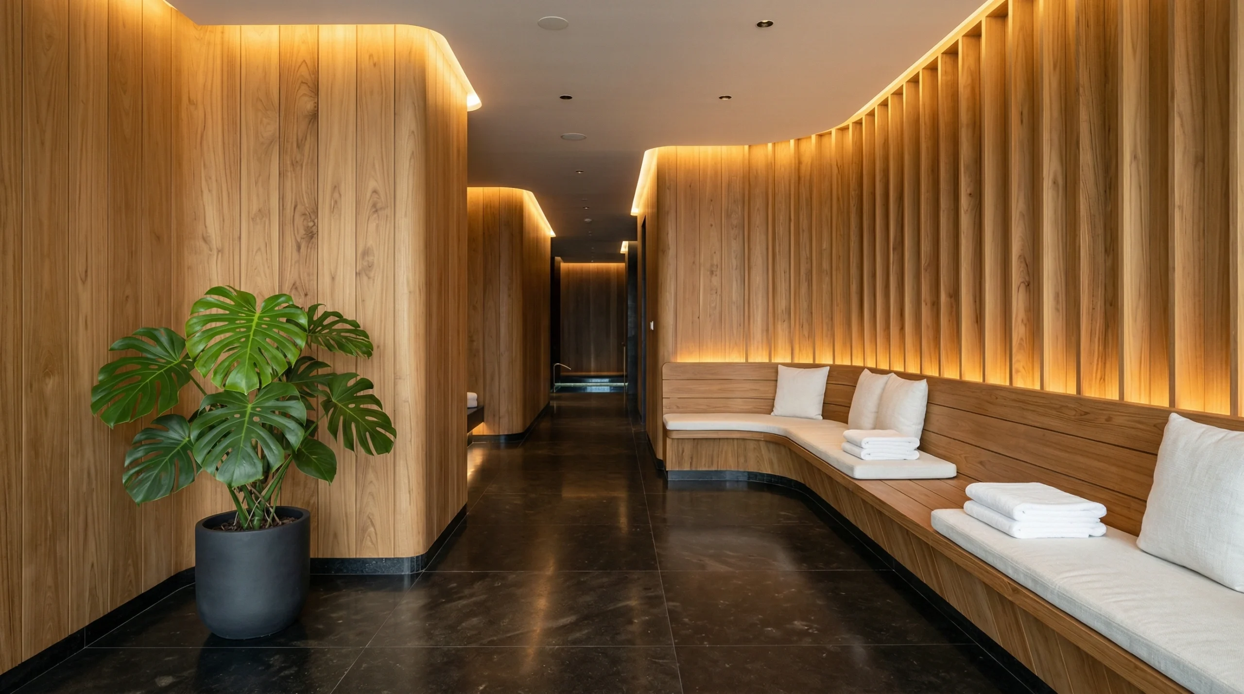 Hotel spa teak carpentry fit-out Palm Jumeirah Dubai – Karnak Carpentry UAE