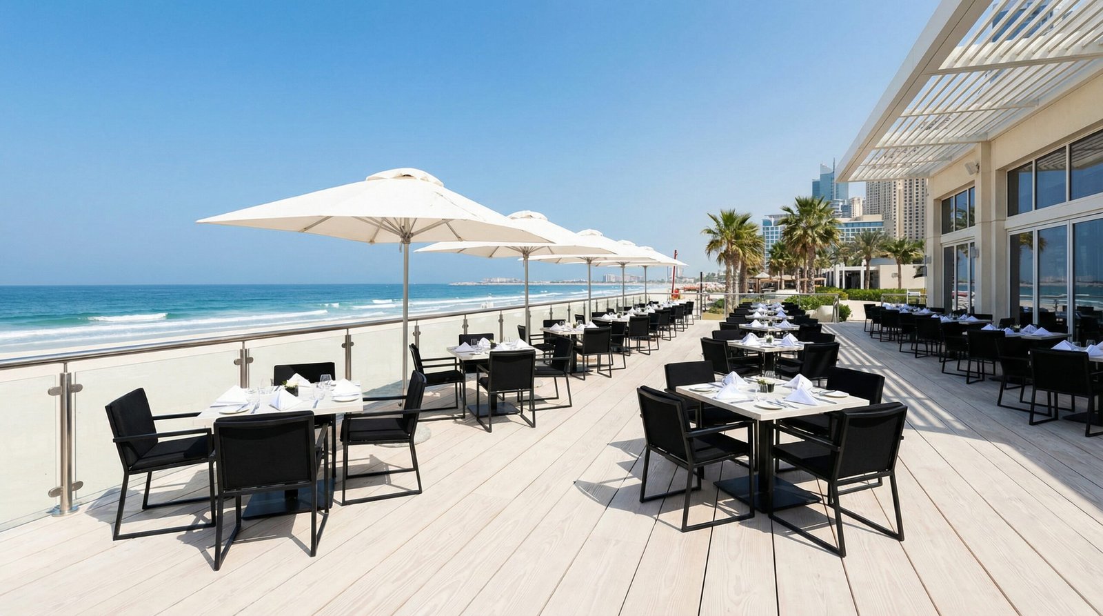 Beachfront restaurant Accoya deck installation Jumeirah Beach Residence Dubai