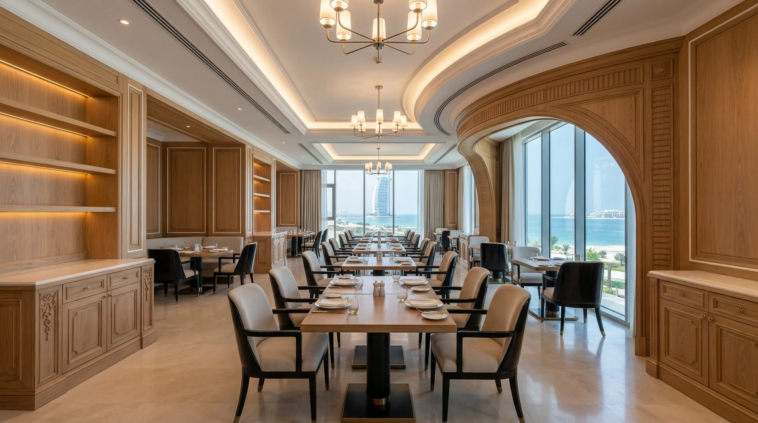 Karnak Carpentry restaurant fit-out team — quality inspection Dubai