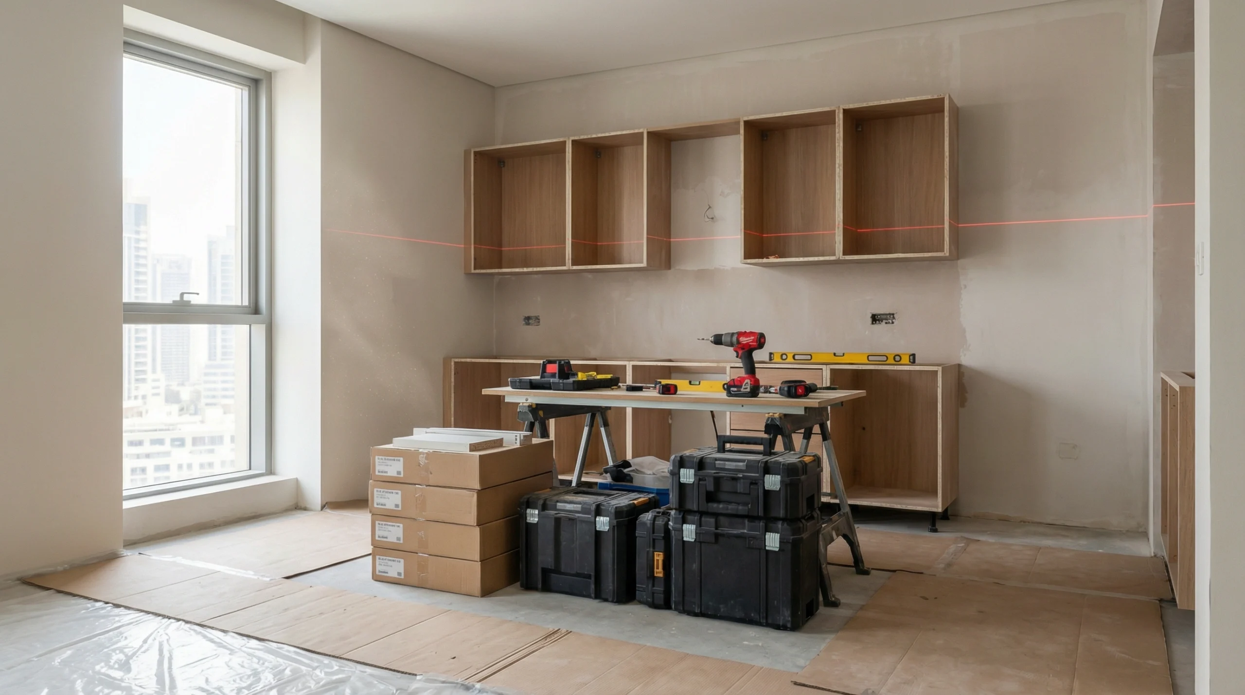 Professional kitchen carpentry Dubai cabinet installation by skilled team