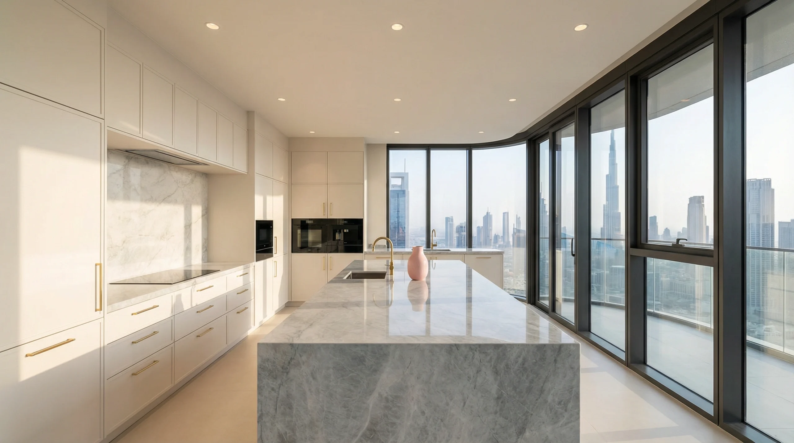 Kitchen carpentry Dubai luxury custom cabinets and island installation