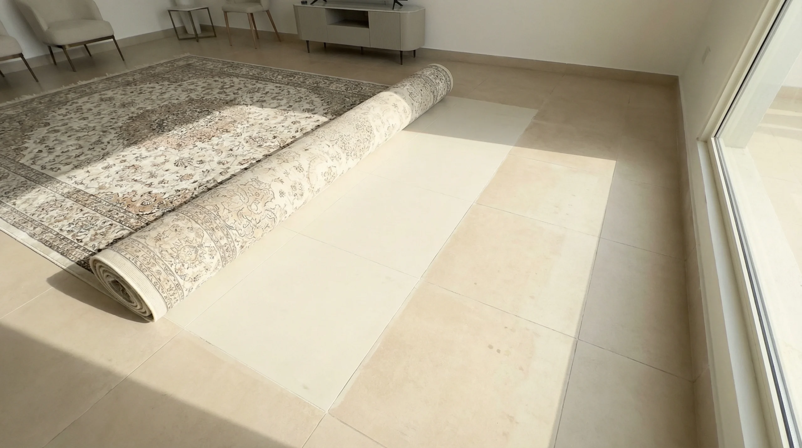 Laminate flooring showing gradual sun fading in Dubai intense sunlight exposure