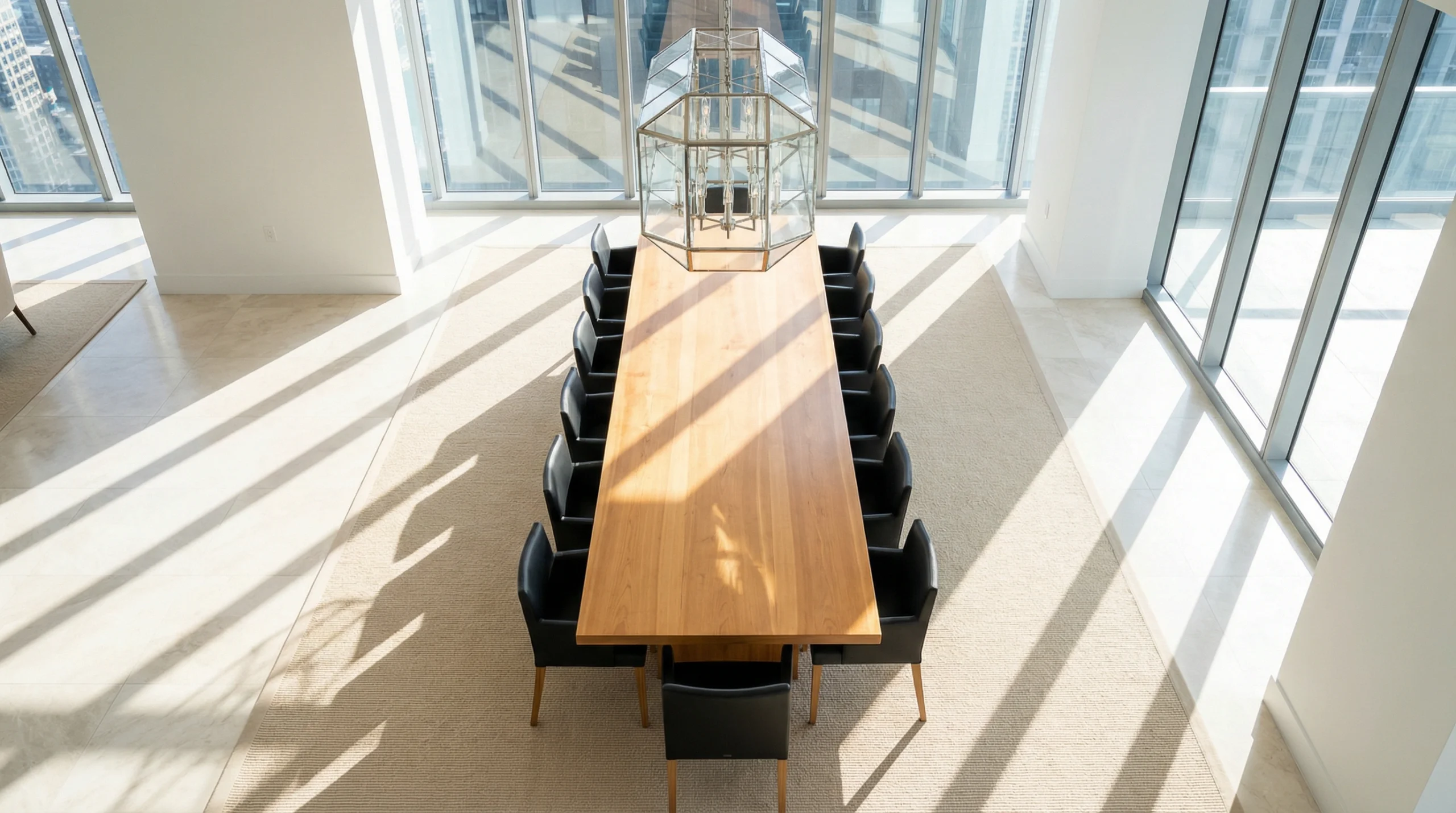 Custom large dining table carpentry Dubai seating 14 people