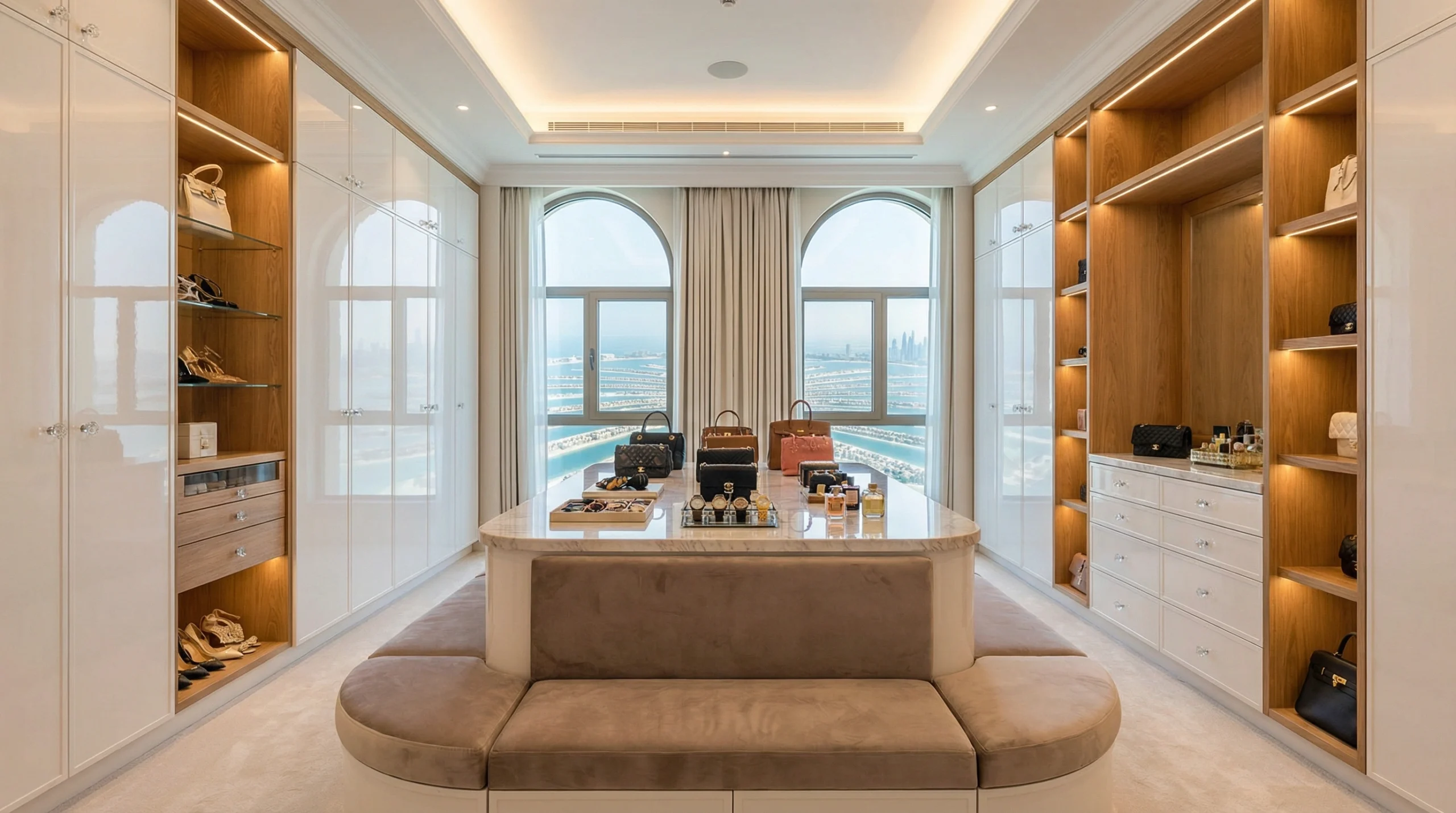 Executive custom wardrobe suite Business Bay Dubai with technology integration