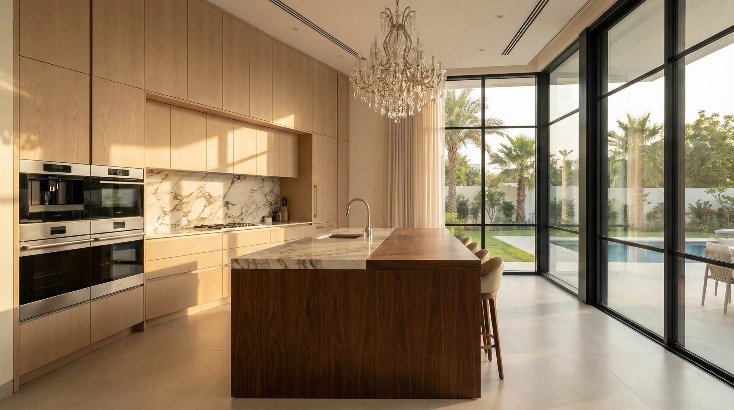 Custom luxury kitchen cabinets in Emirates Hills villa Dubai