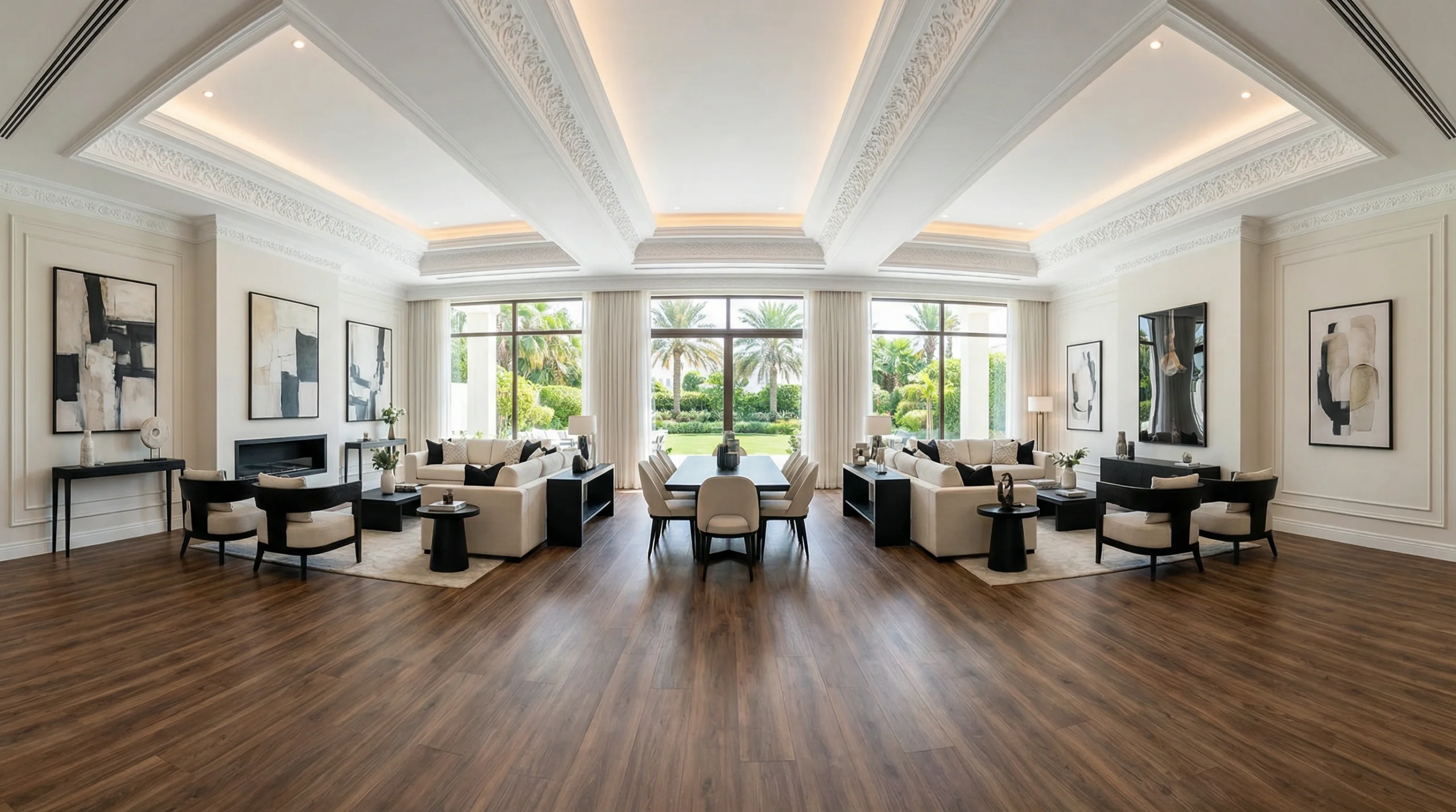 Premium vinyl plank flooring installation in Emirates Hills luxury villa Dubai