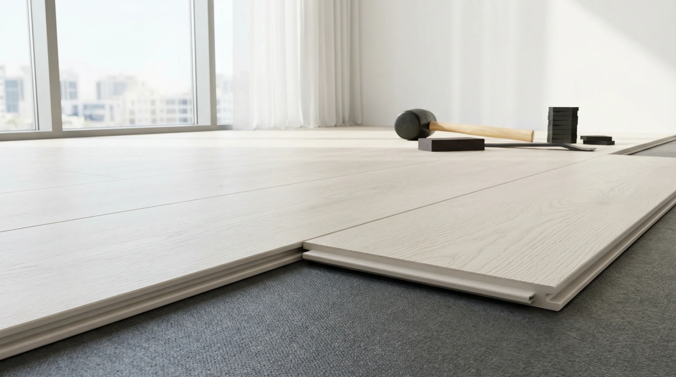 Professional LVT flooring installation using click-lock system in Dubai home