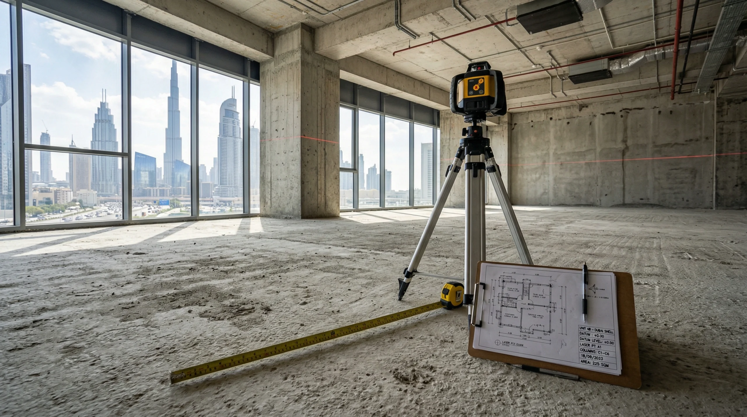 Karnak Carpentry office fit-out site survey process — commercial space measurement in Dubai