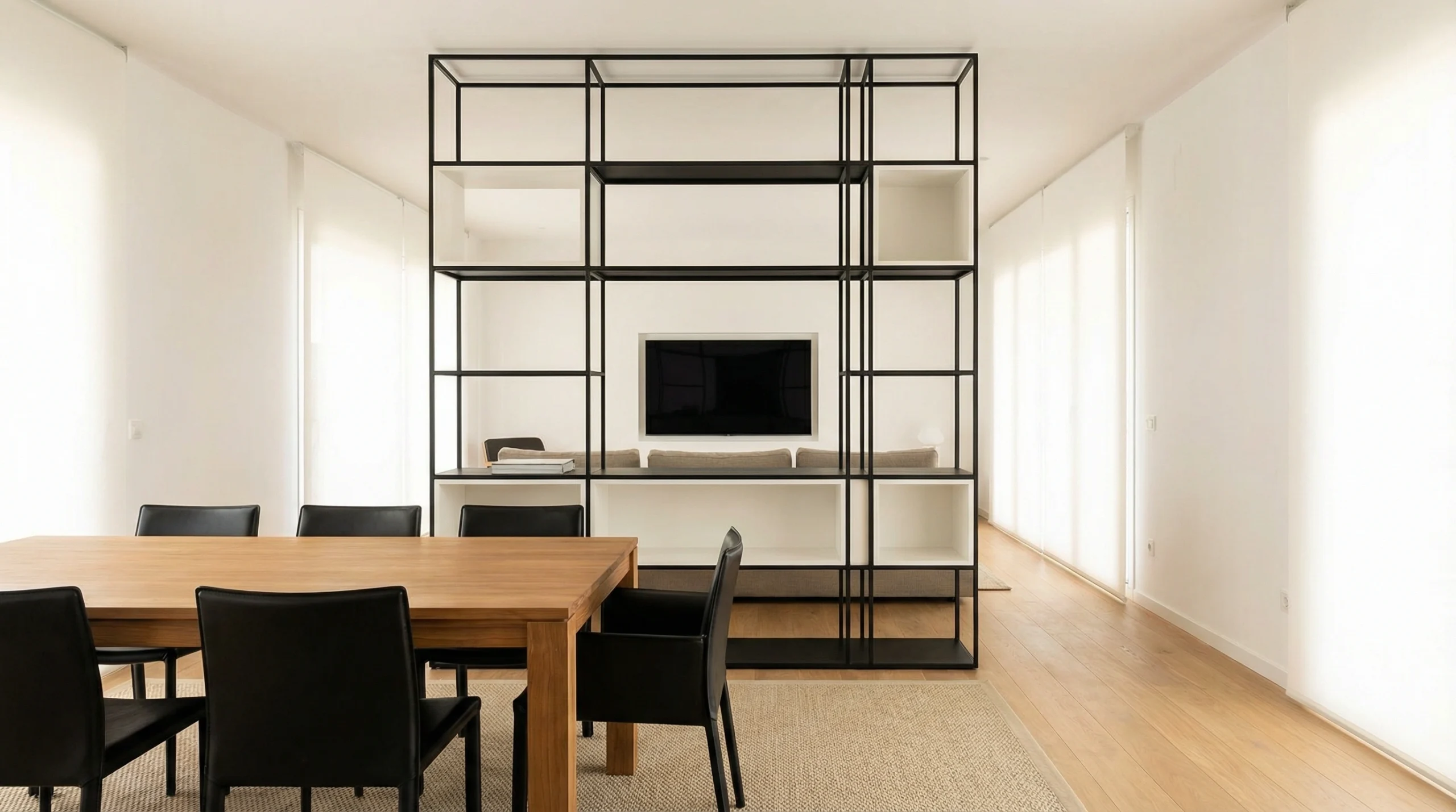 Open-plan dining room carpentry with integrated storage Dubai villa