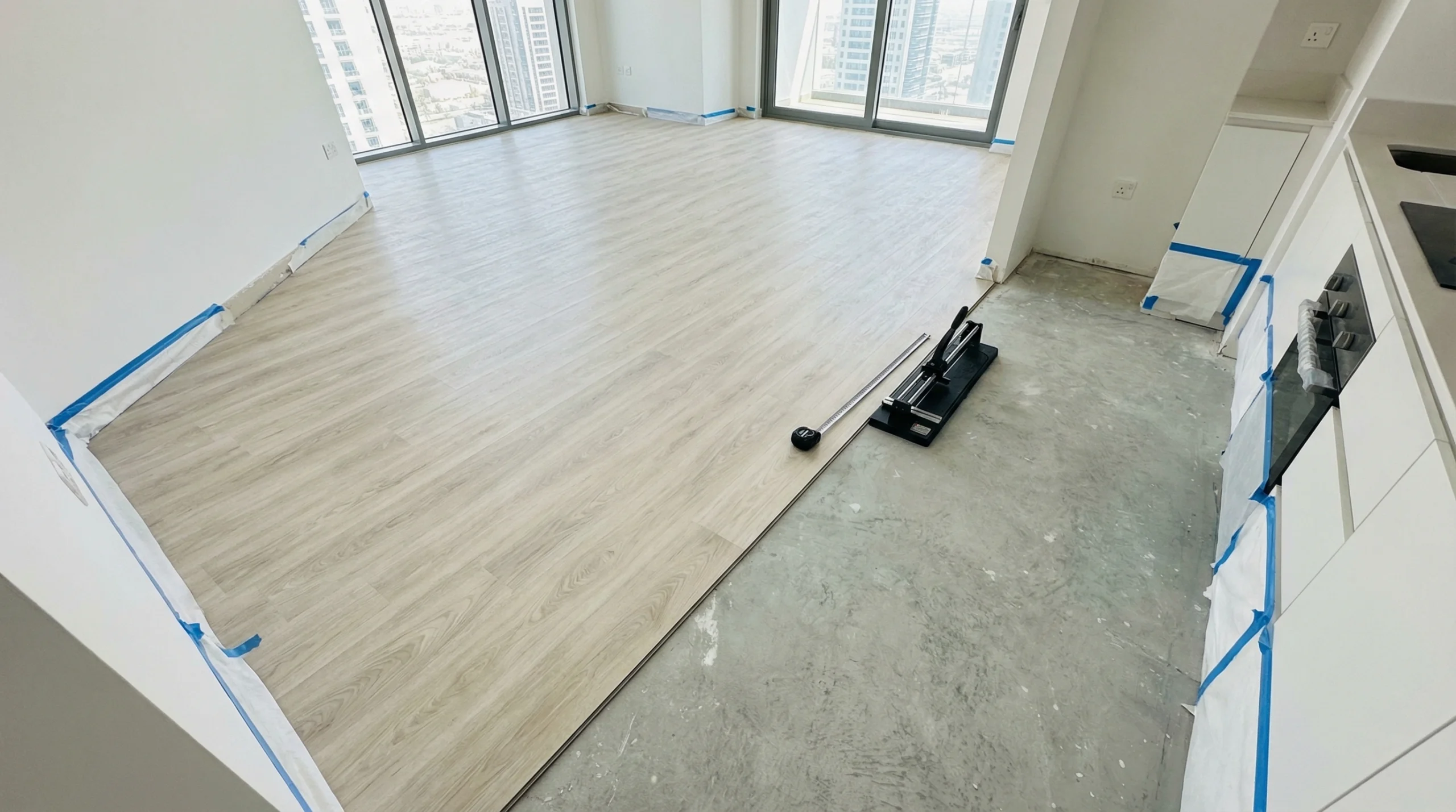 Expert vinyl flooring installation team working on Dubai apartment project